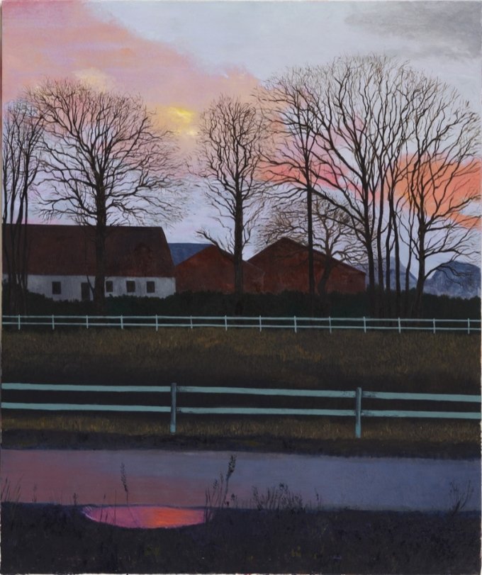 Krestens G&aring;rd, 2010, olie p&aring; l&aelig;rred, 125 x 150 cm. Pressefoto.