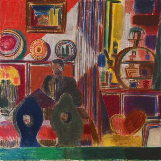 Tal R Folk 2011, harelim, pigment og pastel på lærred, 200 x 200 cm. Magasin 3 Stockholm Konsthall