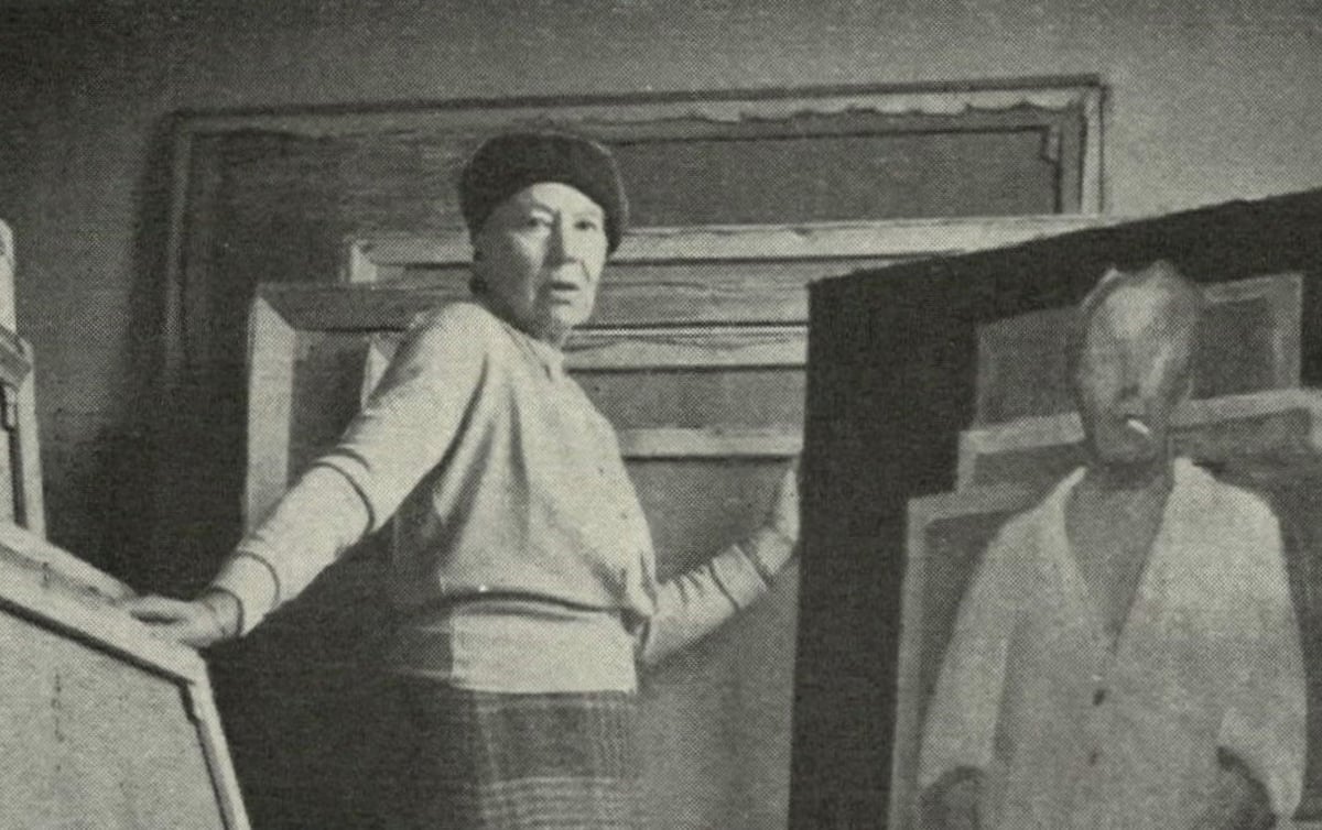 Ebba Carstensen i sit atelier i 1955. Foto: Kunsthistorisk Billedarkiv, Det Kgl. Bibliotek