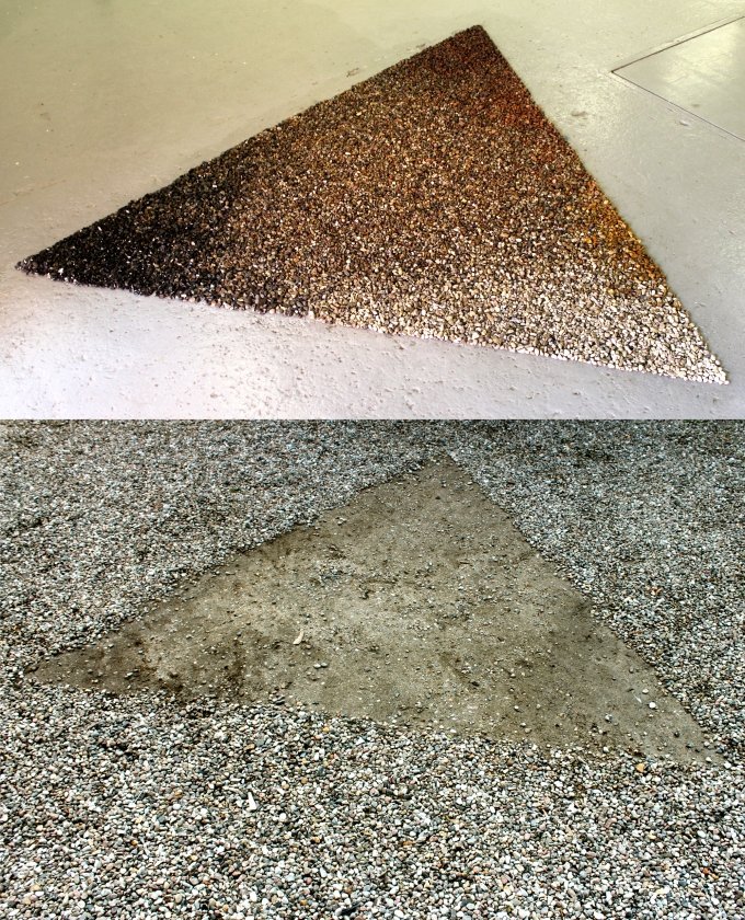 Morten Plesner 'Sten-trekanten' indendørs og udendørs version 2012. Foto: Mikkel Møller.