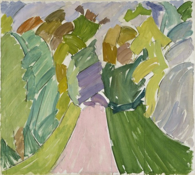 Edvard Weie: <i>Vej gennem skov</i>, ca. 1932. ARoS. Foto: Ole Hein Pedersen.Francisca Clausen: Vasen og piberne, 1929. ARoS. Foto: Ole Hein Pedersen.