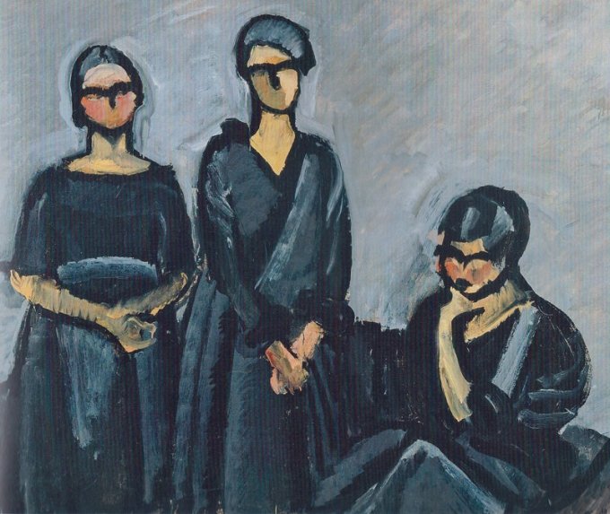 Harald Giersing: <i>Tre damer i sort</i>, 1922 (Foto: scan fra kataloget). Læg mærke til 'damer' og ikke 'søstre'.