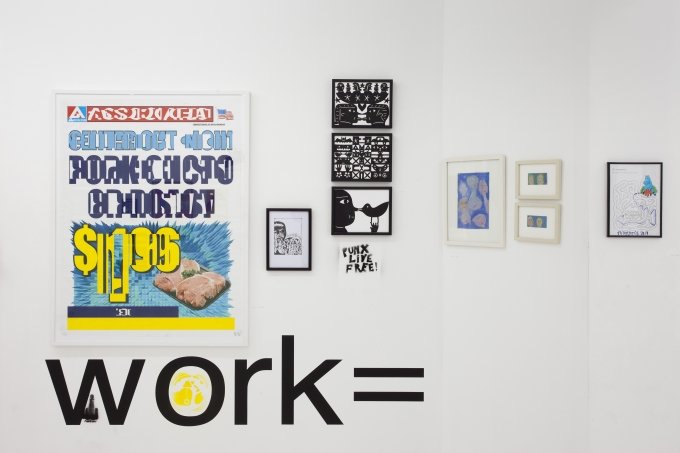 Bjorn Copeland, Zven Balslev, 3 x Jad Fair, 3 x Vaginal Davis. Vægtekst, Martin Creed. Graffiti, Jim Drain. Foto: Erling Jeppesen