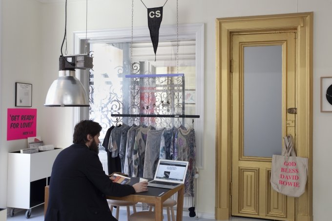 View fra <i>The Gutter - Record store for music and ephemera by artists</i>. David Risley Gallery, 2014. Foto: Erling Jeppesen