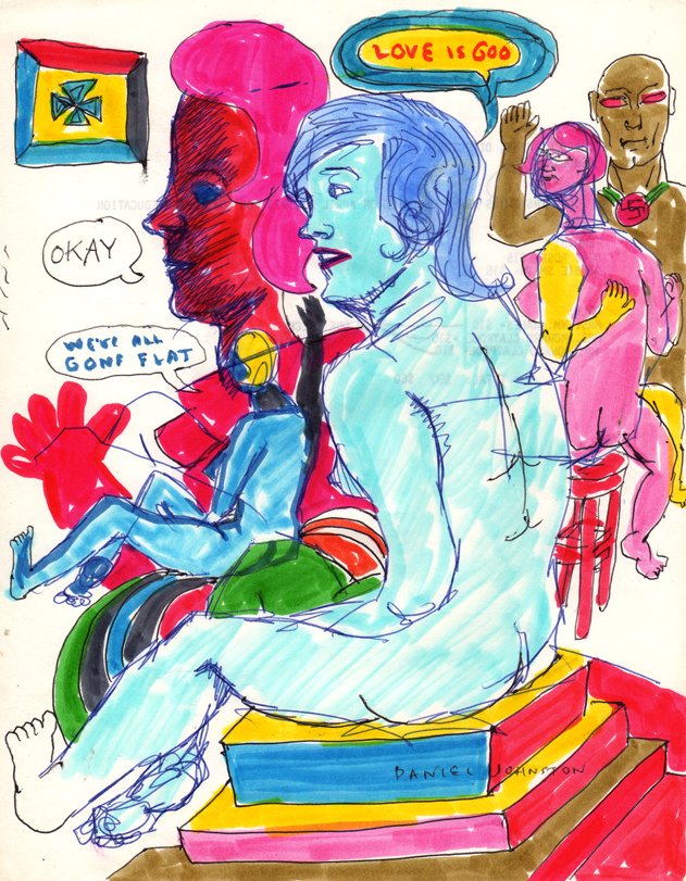 Daniel Johnston. På <i>This is our Art This is our Music - An exhibition of Art by Musicians and Music by Artists</i>, David Risley Gallery 2014. Foto: David Risley Gallery