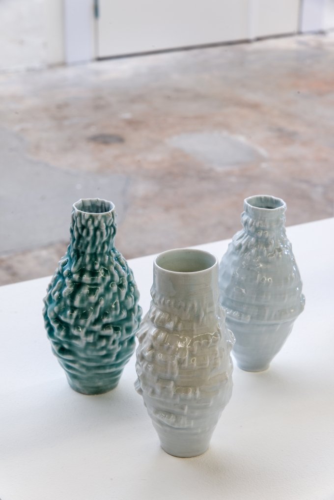 Jonathan Keep: <i>Sound Surface</i>, serie. På <i>Makers of Today - Arts + Crafts II</i>, Kunsthal Nord. Foto: Niels Fabæk