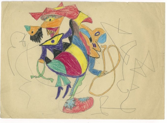 Lars Nørgård: "De andre har altid sagt "wow hvor er du god til at tegne" - så finder man en lille styrke i det - når man nu ikke er så god til at lave fysikrapport og den slags." Børnetegning af Lars Nørgård. Foto: Trapholt