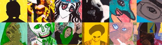 Ansigter fra flere af Bjørnskovs værker til udstillingen. Foto: Bonnie Bay Andersen