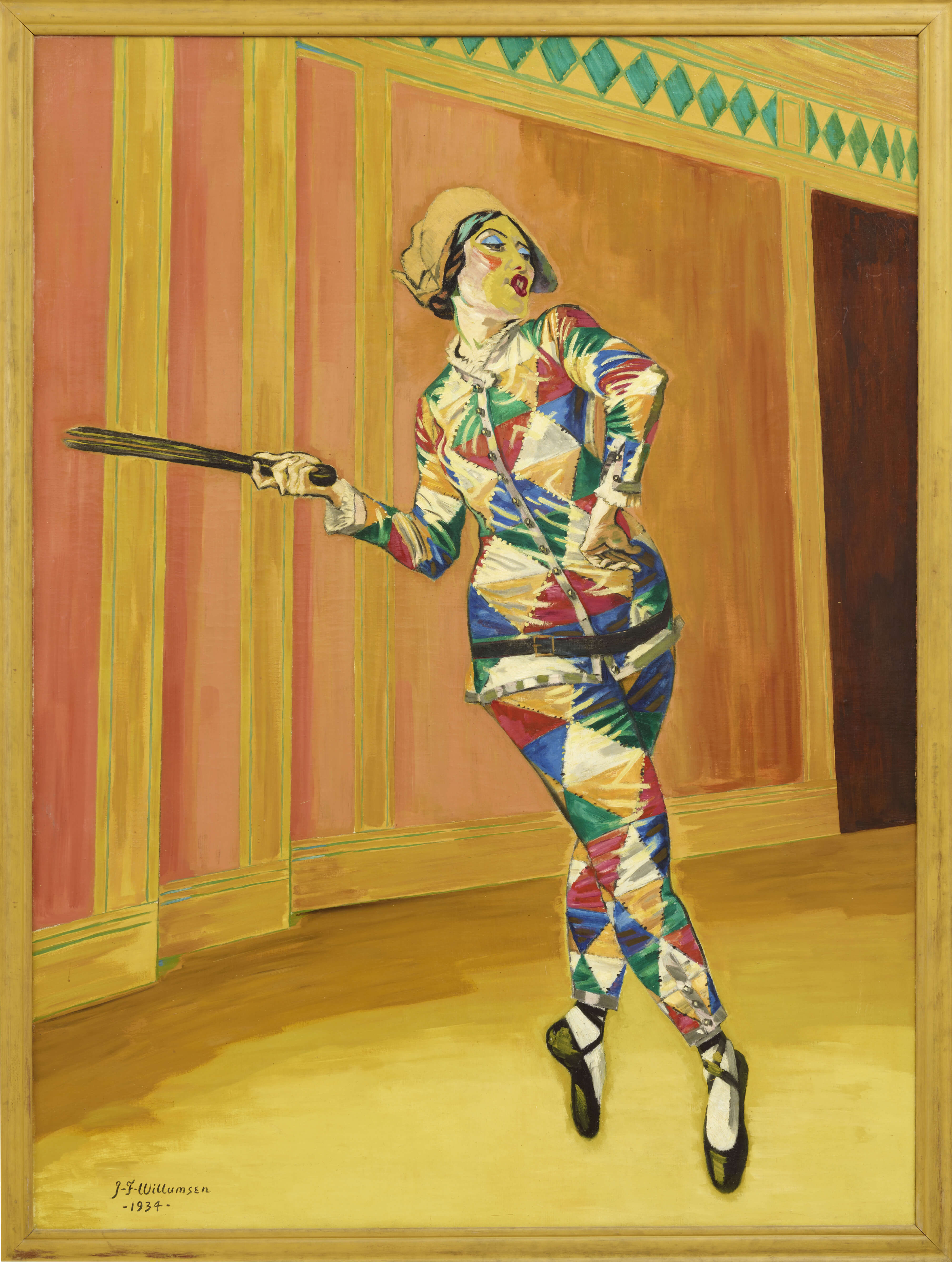 J.F. Willumsen, <i>Michelle Bouret danser Harlekin</i>, 1934, olie på lærred, 190 x 141 cm. Foto: VISDA, Copenhagen 2024, www.visda.dk/ Willumsens Museum, Frederikssund.