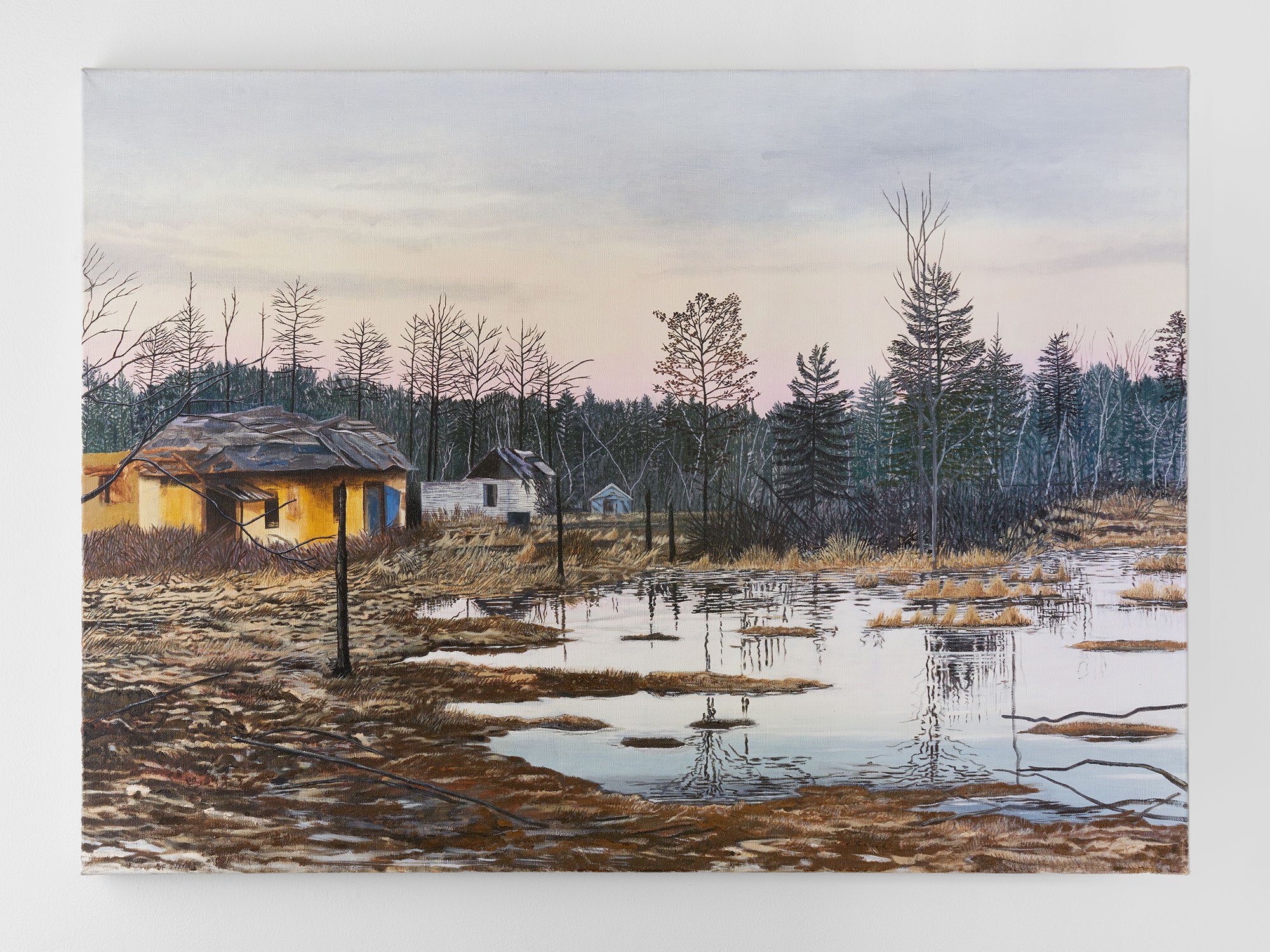 Søren Martinsen, <i>Sønderskudte huse ved Lyman</i>, olie på lærred, 80 x 110 cm, 2024. Foto: Brian Kure