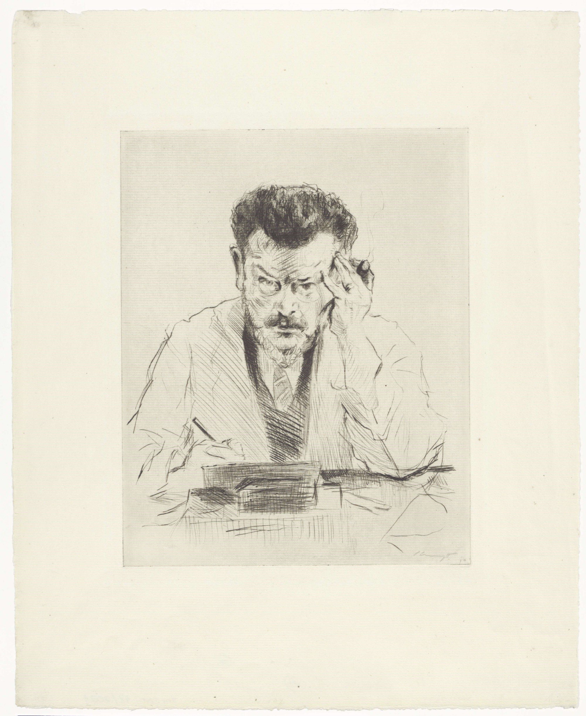 Max Slevogt (1868–1932), Selvportræt med cigar, raderet, 1916. Radering, 40,0 x 32,5 cm (blad). Kunstfond Dr. Hans-Joachim og Elisabeth Bönsch