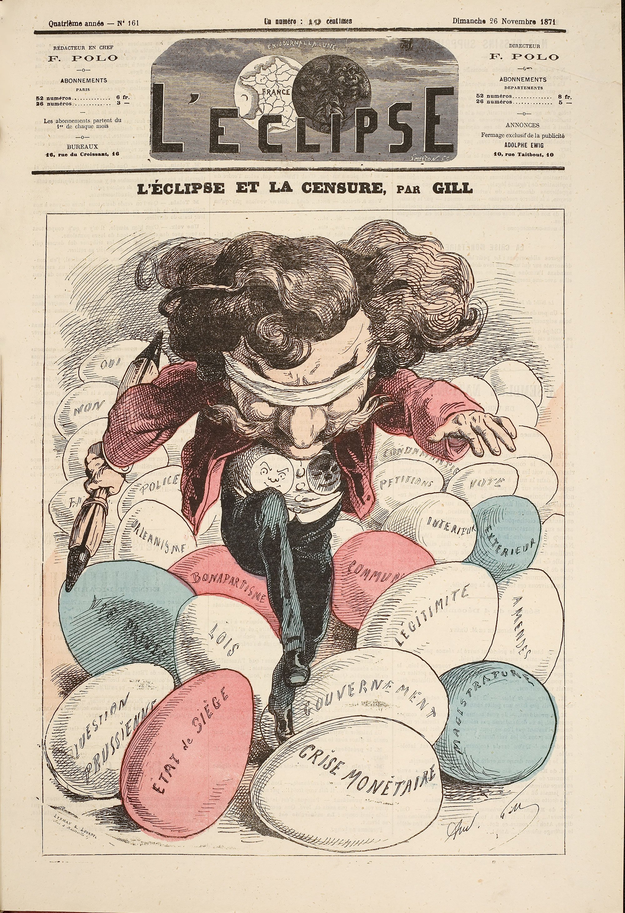 André Gill, <i>L’eclipse et la censure (Formørkelsen og censuren)</i>, 1871. Foto: Heidelberg University Library