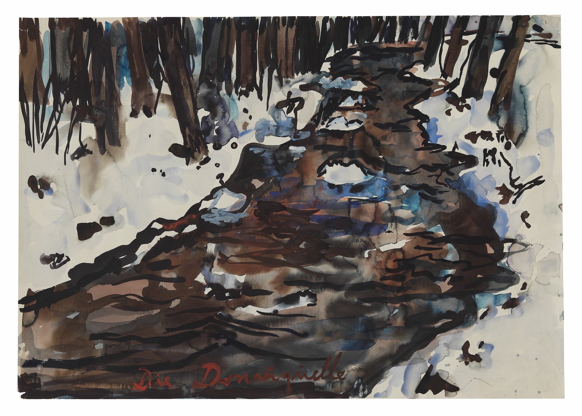 Anselm Kiefer, <i>Donau-kilden</i>, akvarel på papir, 1977, © Anselm Kiefer, Photocredit Friedrich Rosenstiel, Köln