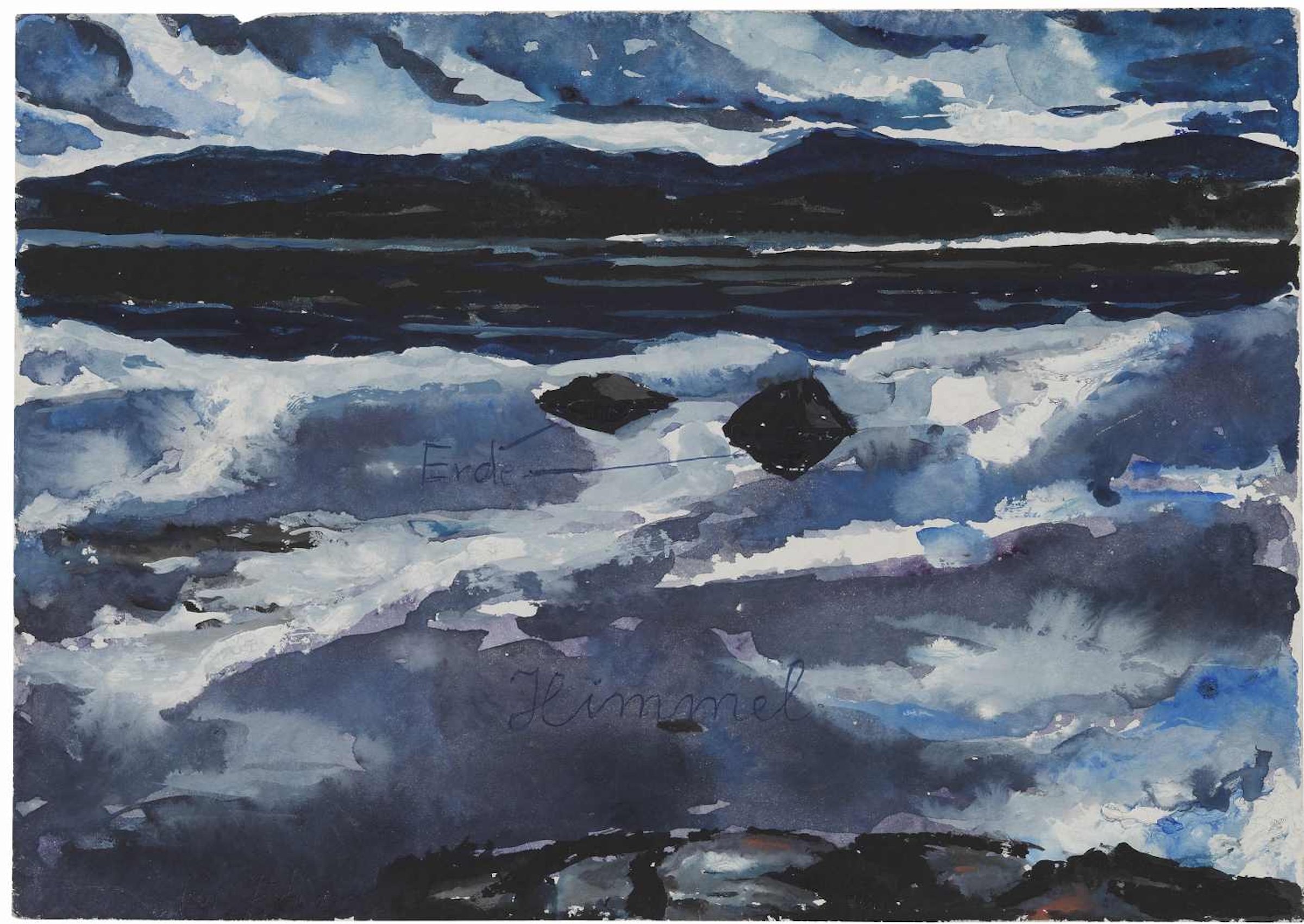 Anselm Kiefer, Jord - Himmel, akvarel, gouache, kuglepen på papir, 1972, © Anselm Kiefer, Photocredit Atelier Anselm Kiefer, Paris