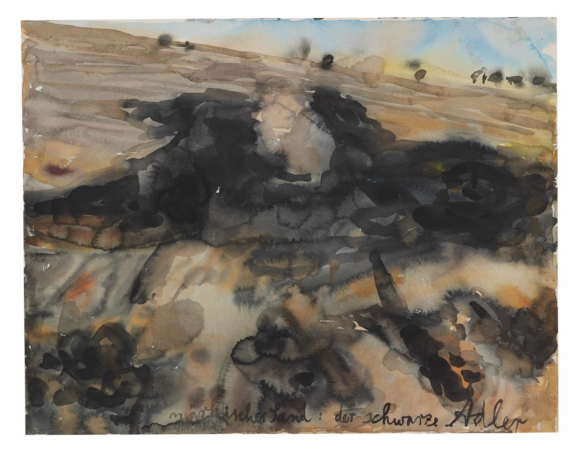 Anselm Kiefer, Sand fra Mark Brandenburg, den sorte ørn, akvarel på papir, 1981, © Anselm Kiefer, Photocredit Atelier Anselm Kiefer, Paris