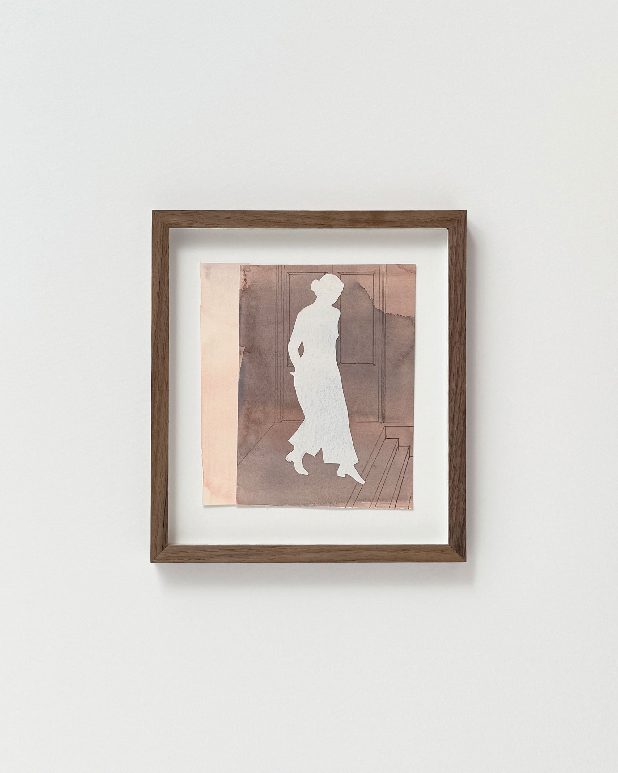 Bobbye Fermie <i>I've-Decided To Stay,</i>2024. Akvarel collage  ca. 17,5x20,5 cm. Foto: Skitsehandlen