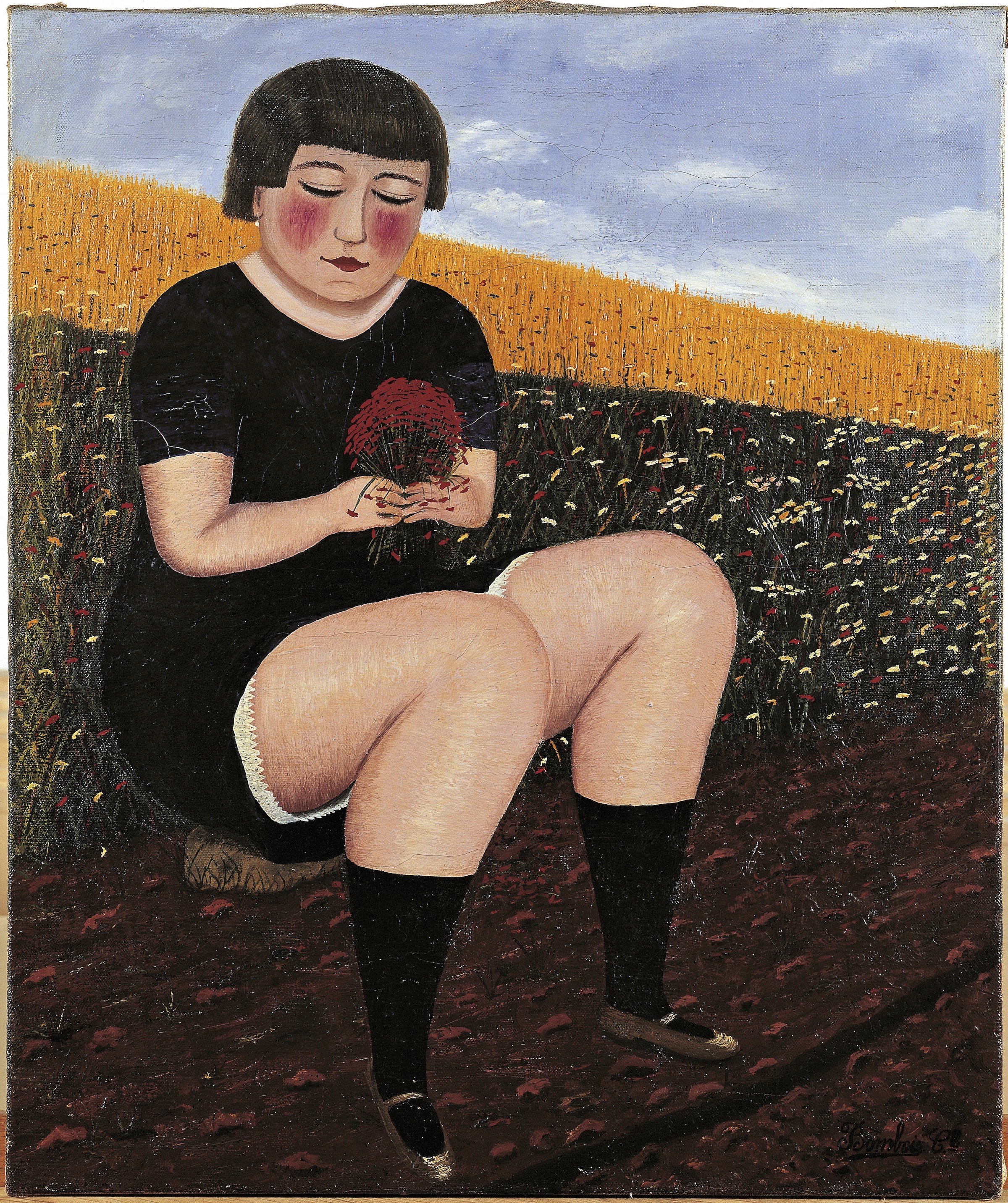 Camille Bombois
<i>Jeune paysanne au bouquet de coquelicots </i>ca. 1950.
<i>Ung bondepige med en buket valmuer
Young peasant girl with a bouquet of poppies</i>
Olie på lærred/Oil on canvas
55 x 46 cm
Donation of Geneviève and Jean Masurel in 1979,
LaM – Lille Métropole musée d’art moderne, d’art
contemporain et d’art brut

© Camille Bombois / VISDA
Photo: Philip Bernard