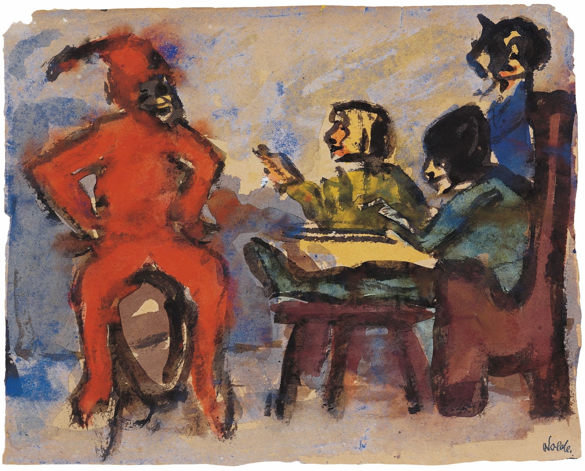 Emil Nolde, Auerbachs Keller (Bassermann als Mephisto), 1910-11, Aquarell, © Nolde Stiftung Seebüll