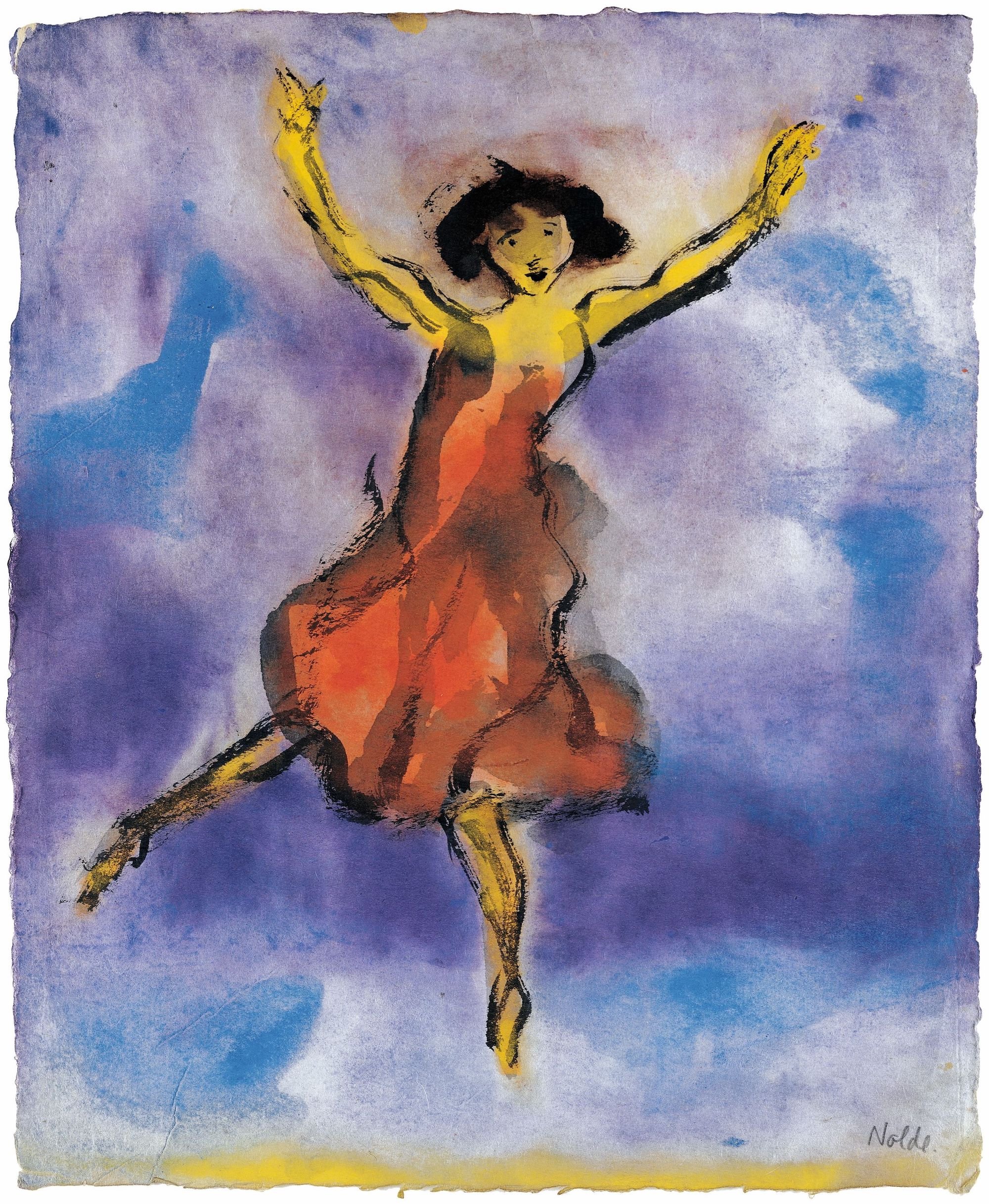 Emil Nolde, Tänzerin (rotes Kleid), 1910-11, Aquarell, © Nolde Stiftung Seebüll