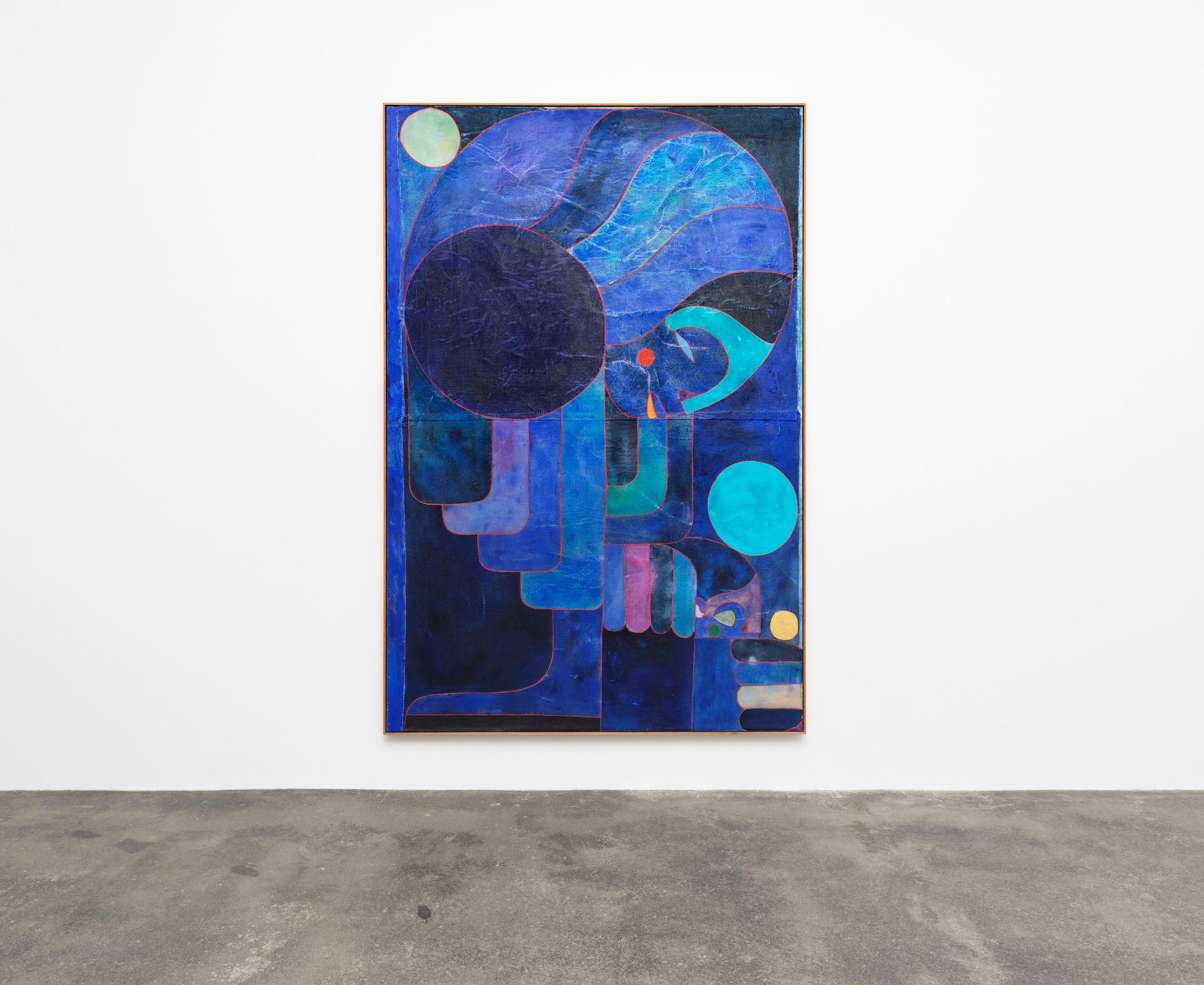 Alexander Tovborg, <i>madonna of the coin</i>, 2022, acrylic, pastel, crayon and canvas on wooden panel, 300 x 200 cm. Foto: Anders Sune Berg