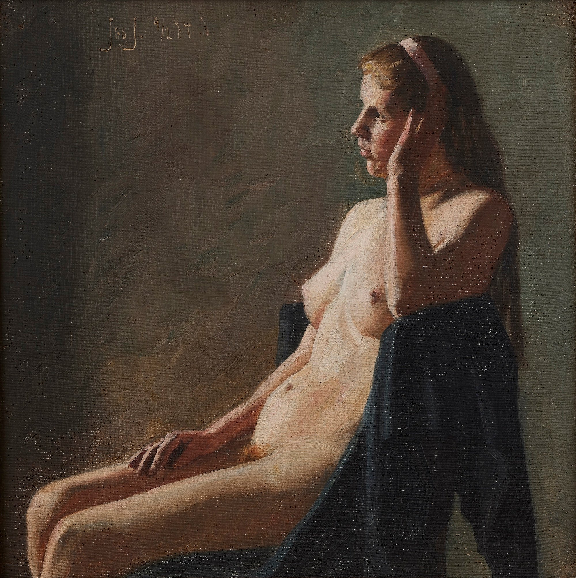Jes Jacobsen, <i>Modelstudie</i>, 1884. Dagmar Hansen (1871-1959) tidligere berømt varietéstjerne. Foto: Museum Sønderjylland