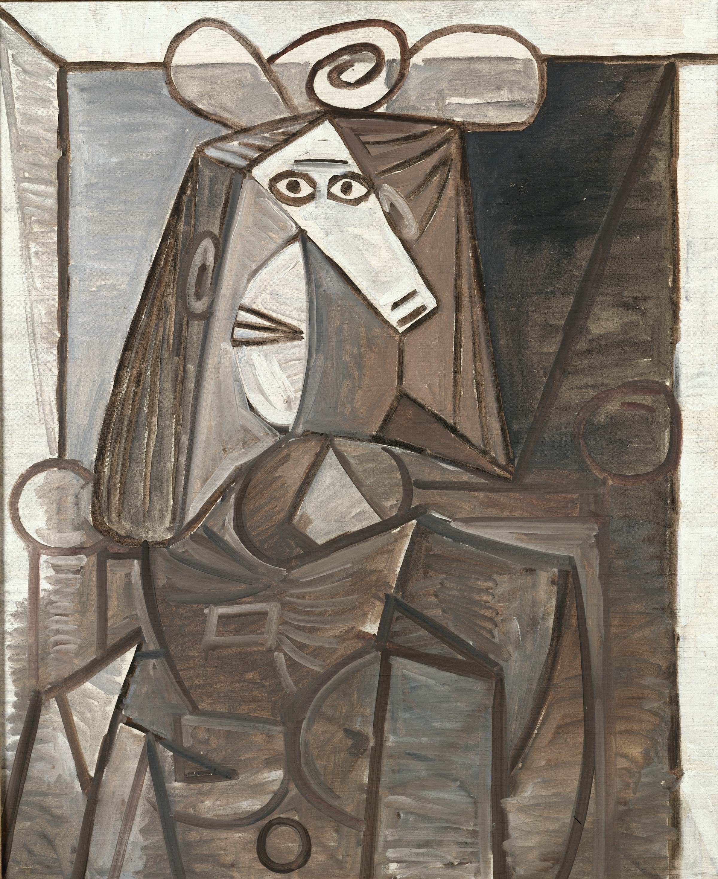 Pablo Picasso
<i>Femme au chapeau</i>, ca. 1942
<i>Kvinde med hat
Woman with hat</i>
Olie på lærred/Oil on canvas
73 x 60 cm
Donation of Geneviève and Jean Masurel in 1979, LaM –
Lille Métropole musée d’art moderne, d’art
contemporain et d’art brut.

© Succession Picasso / VISDA
Photo: Studio Lourmel