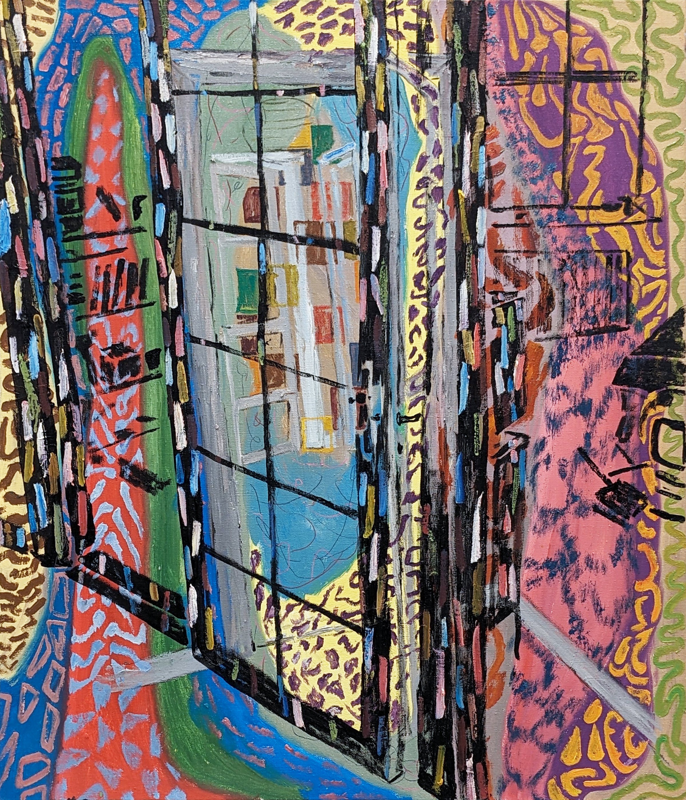 Kaspar Bonnén, <em>Glitches between spaces</em>, 2025. Oil on canvas, 100 x 85 cm.