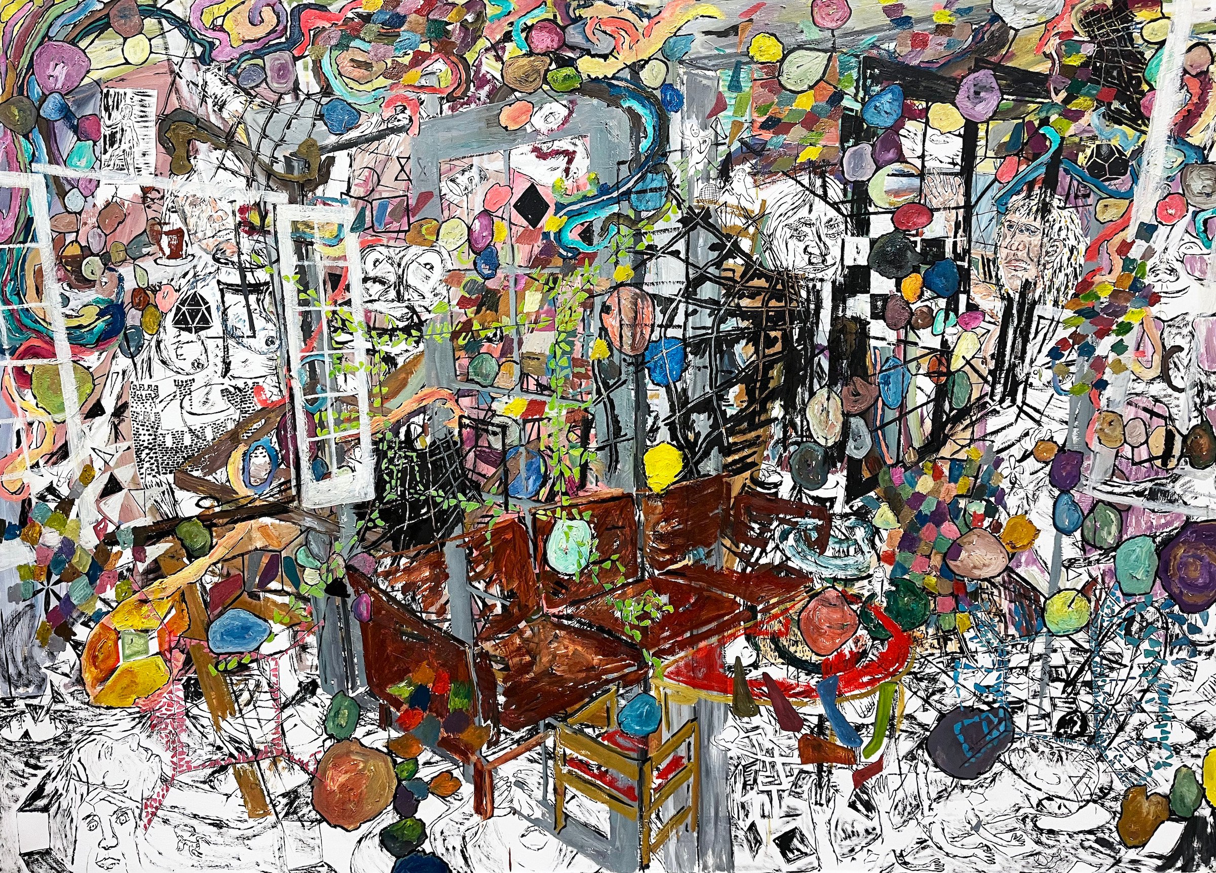 Kaspar Bonnén, <i>Jeg fandt ud af hvor svært det er at sige ting enkelt</i>, 2025. Oil on canvas, 200 x 300 cm.