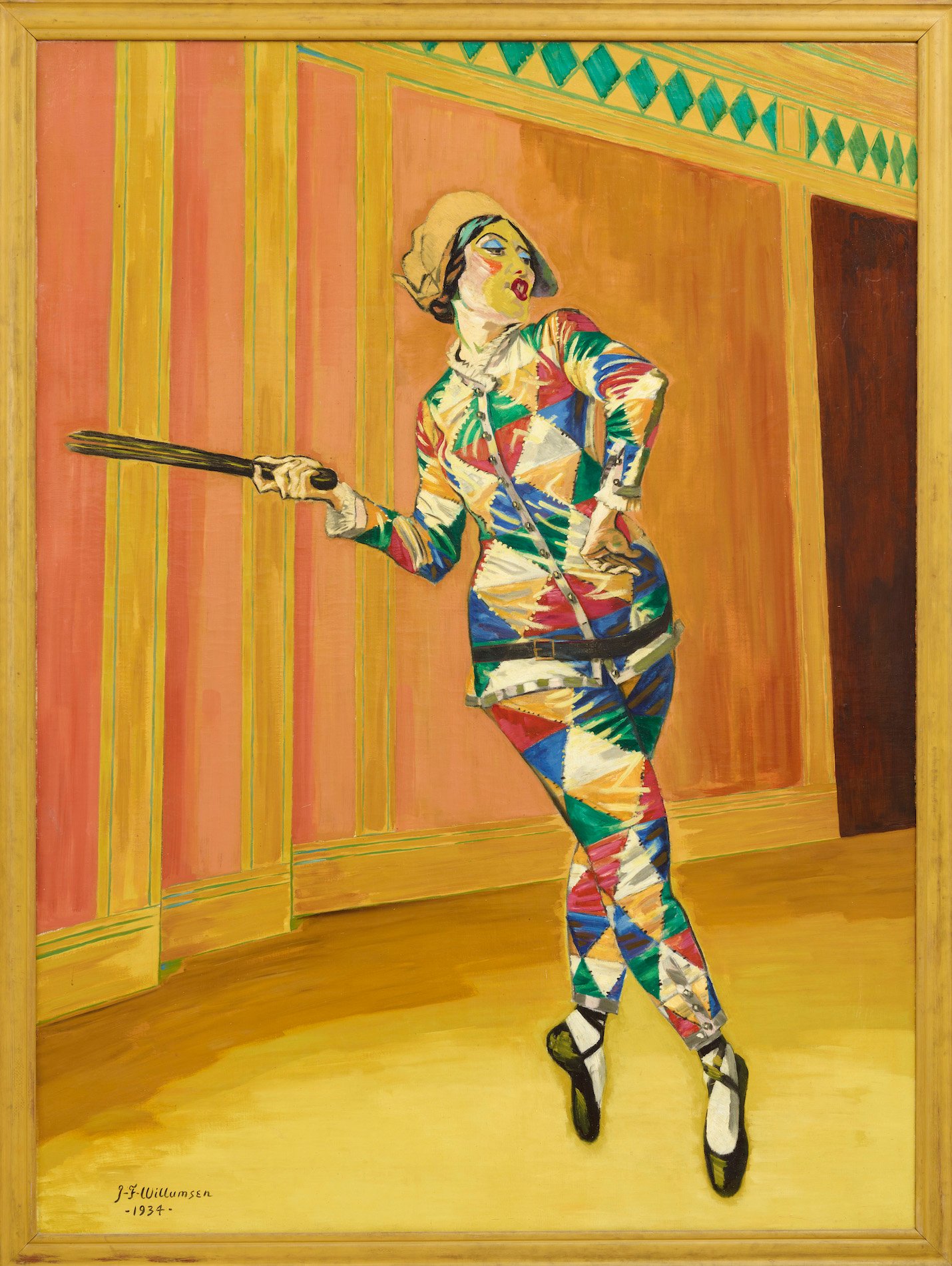 J.F. Willumsen: <i>Michelle Bourret danser Harlekin</i>, 1934. Olie på lærred, 190 x 141 cm. J.F. Willumsens Museum. 