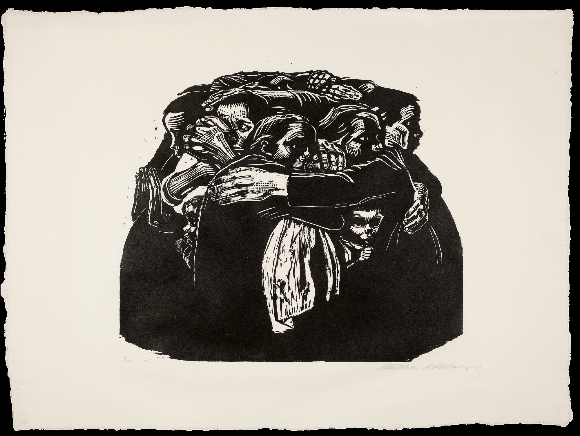 Käthe Kollwitz: <em>Mødrene</em>, blad 6 i serien <em>Krig</em>, 1921/22, Træsnit, Käthe Kollwitz Museum Köln.
