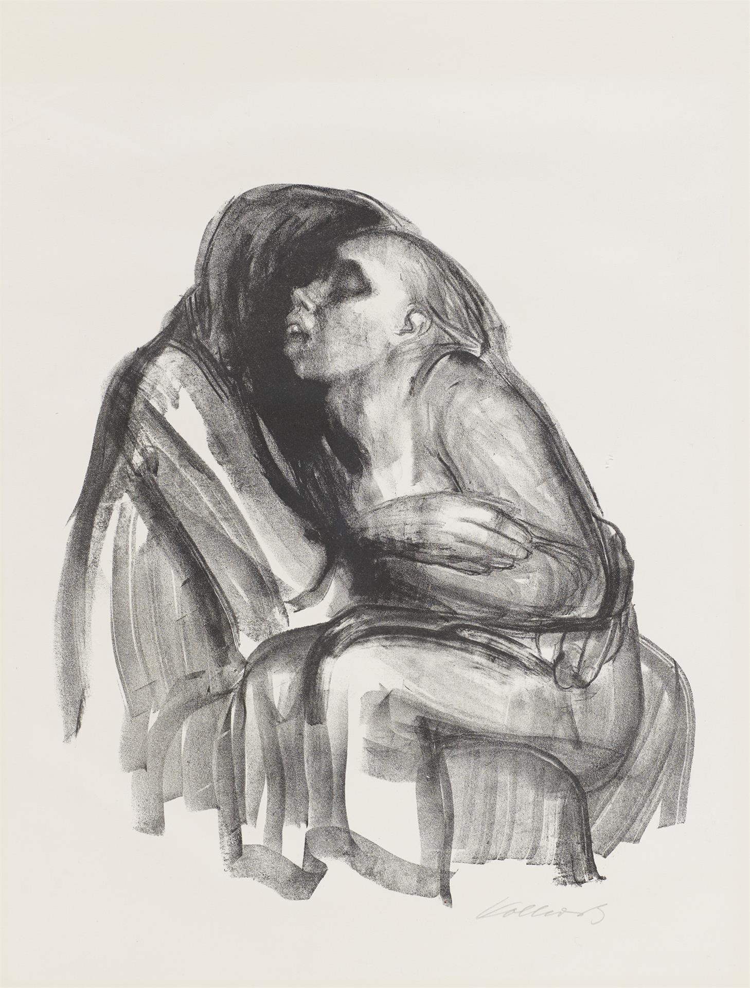 Käthe Kollwitz: <em>Døden med en pige på skødet</em>, blad 2 i serien <em>Døden</em>, 1934, Kridtlitografi, Collection Ute Kahl, Cologne.
