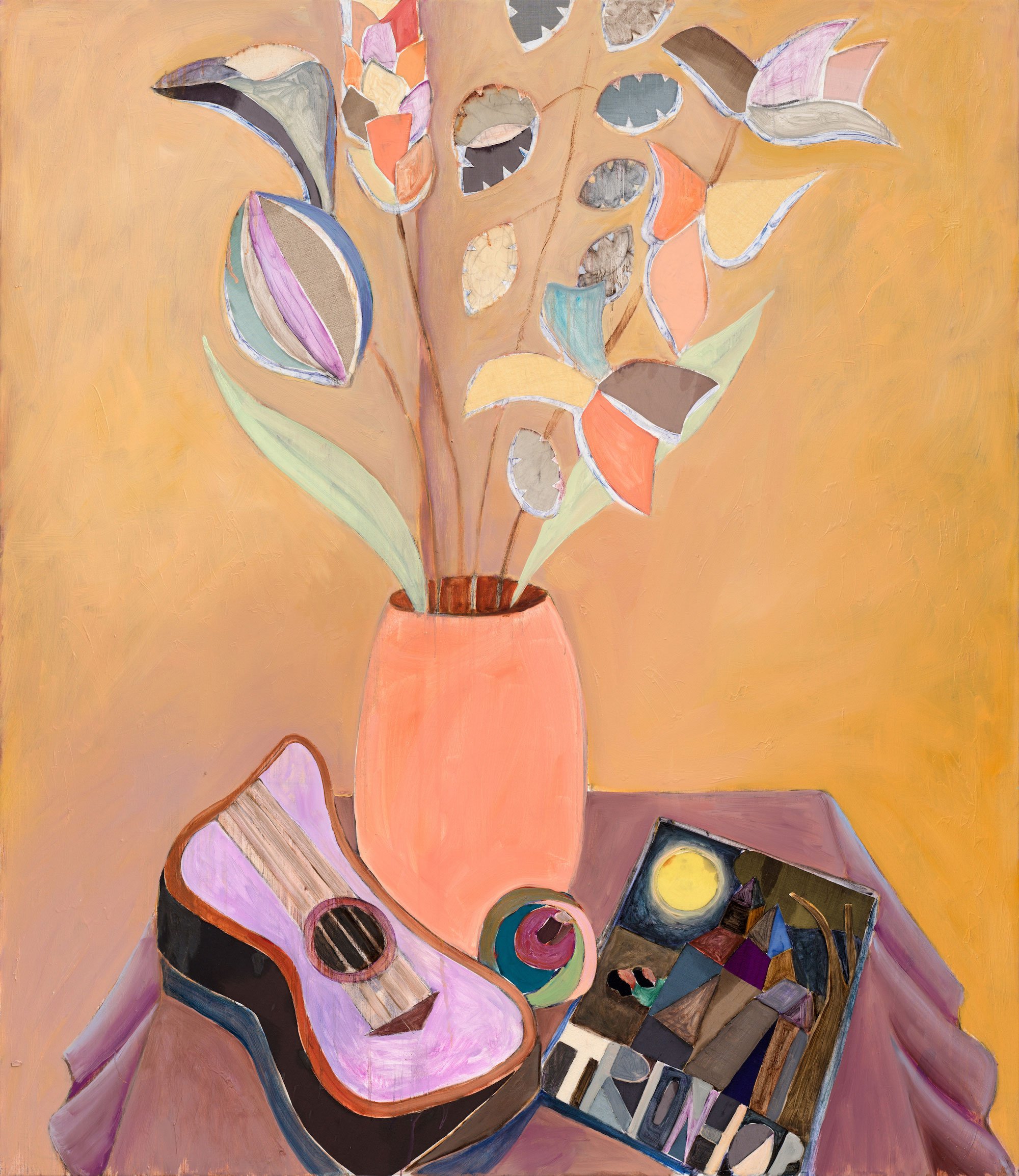 Armin Boehm, <i>Jazz</i>, 2024, oil and fabric on canvas, 150 x 130 cm. Foto: Hans Alf Gallery.