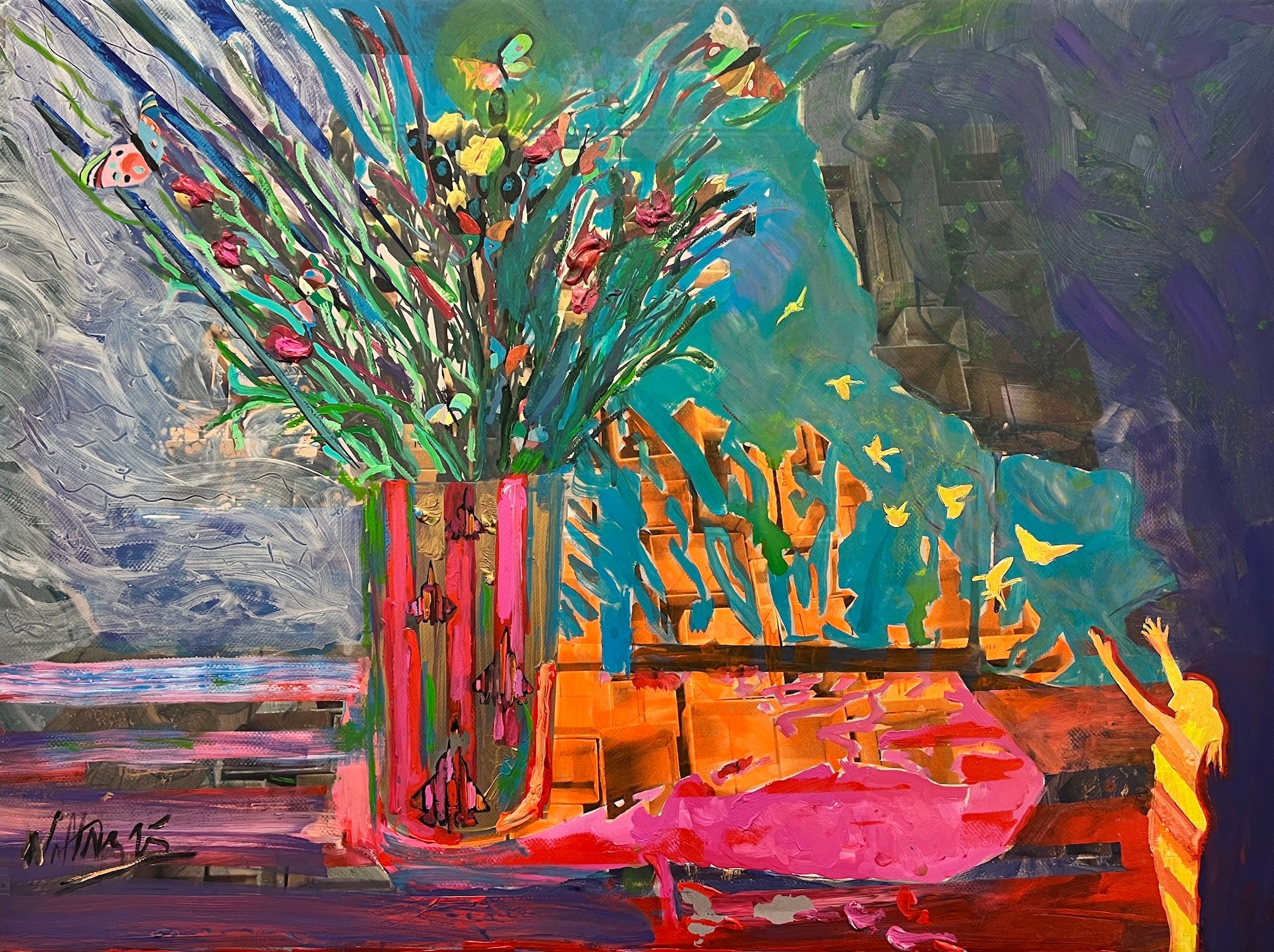 NANA RHB, <i>FLOWER POWER IN A WORLD AT WAR</i>, 60 x 80 cm. Foto: Galleri NB