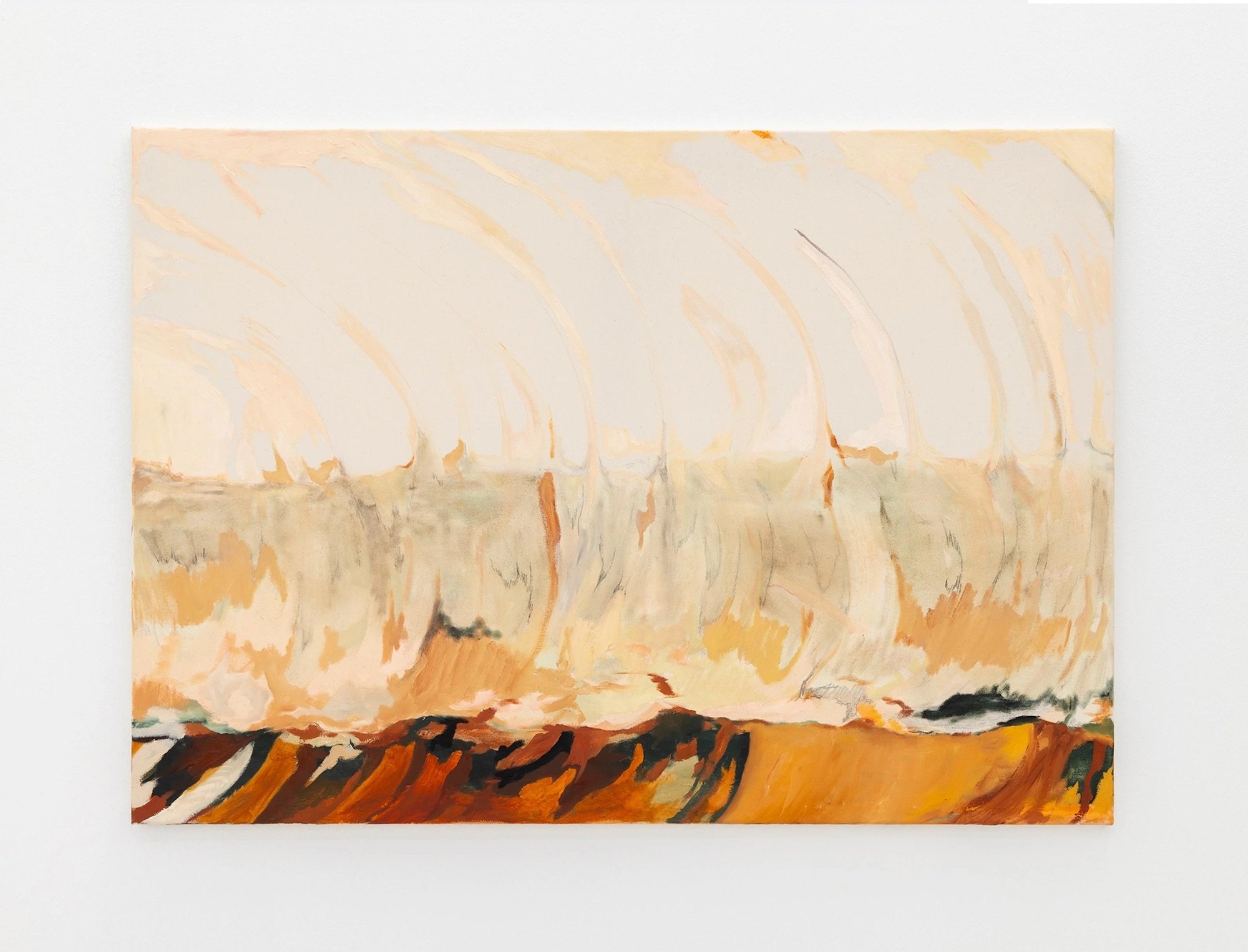 Pauline Fransson, Bugningen (The Bowing) I, 2024, Tempera, oilstick, oil and graphite on canvas, 85 x 120 cm. Foto: Malle Madsen