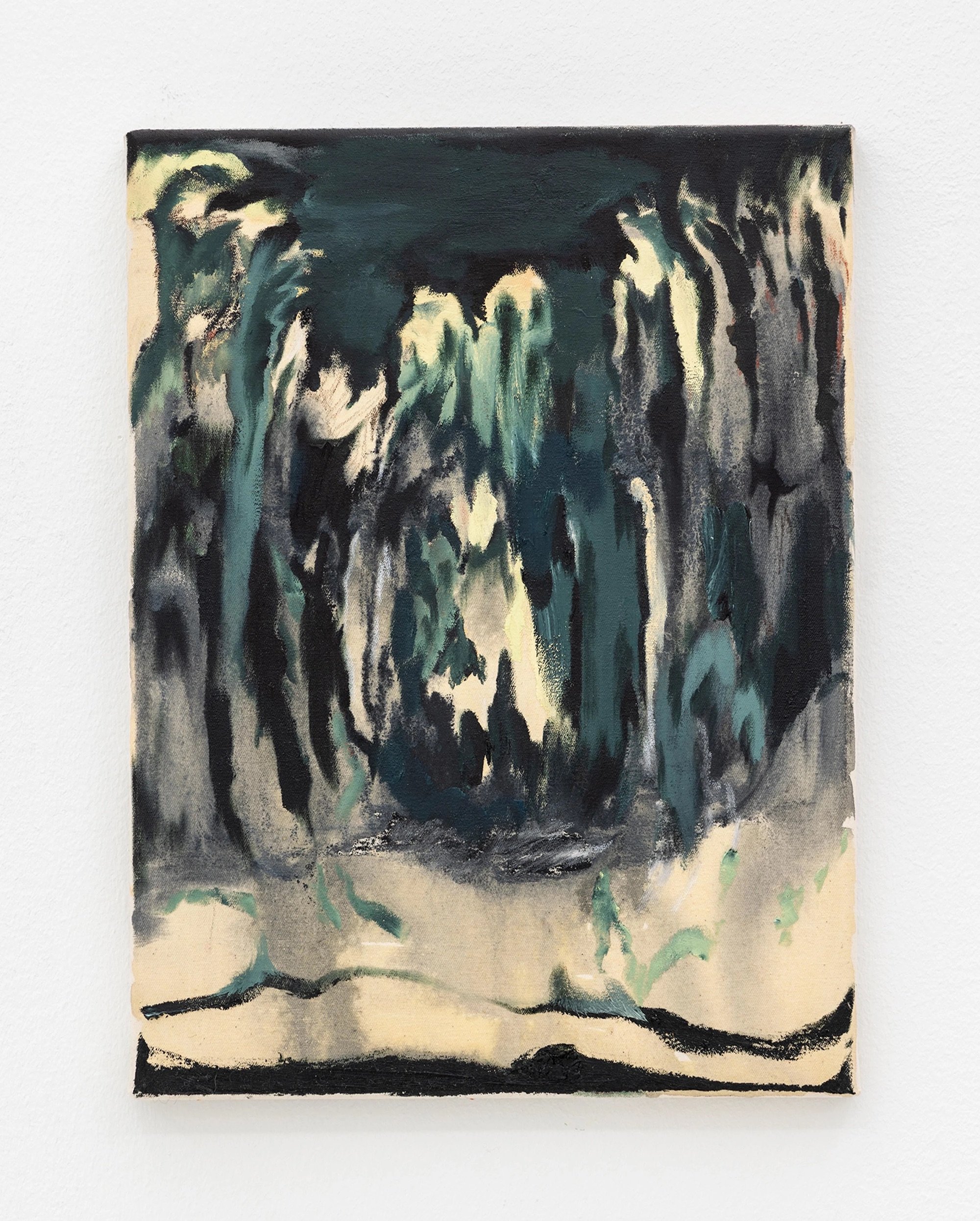 Pauline Fransson, Bugningen (The Bowing) II, 2024, Tempera, oilstick, oil and charcoal on canvas, 40 x 30 cm. Foto: Malle Madsen