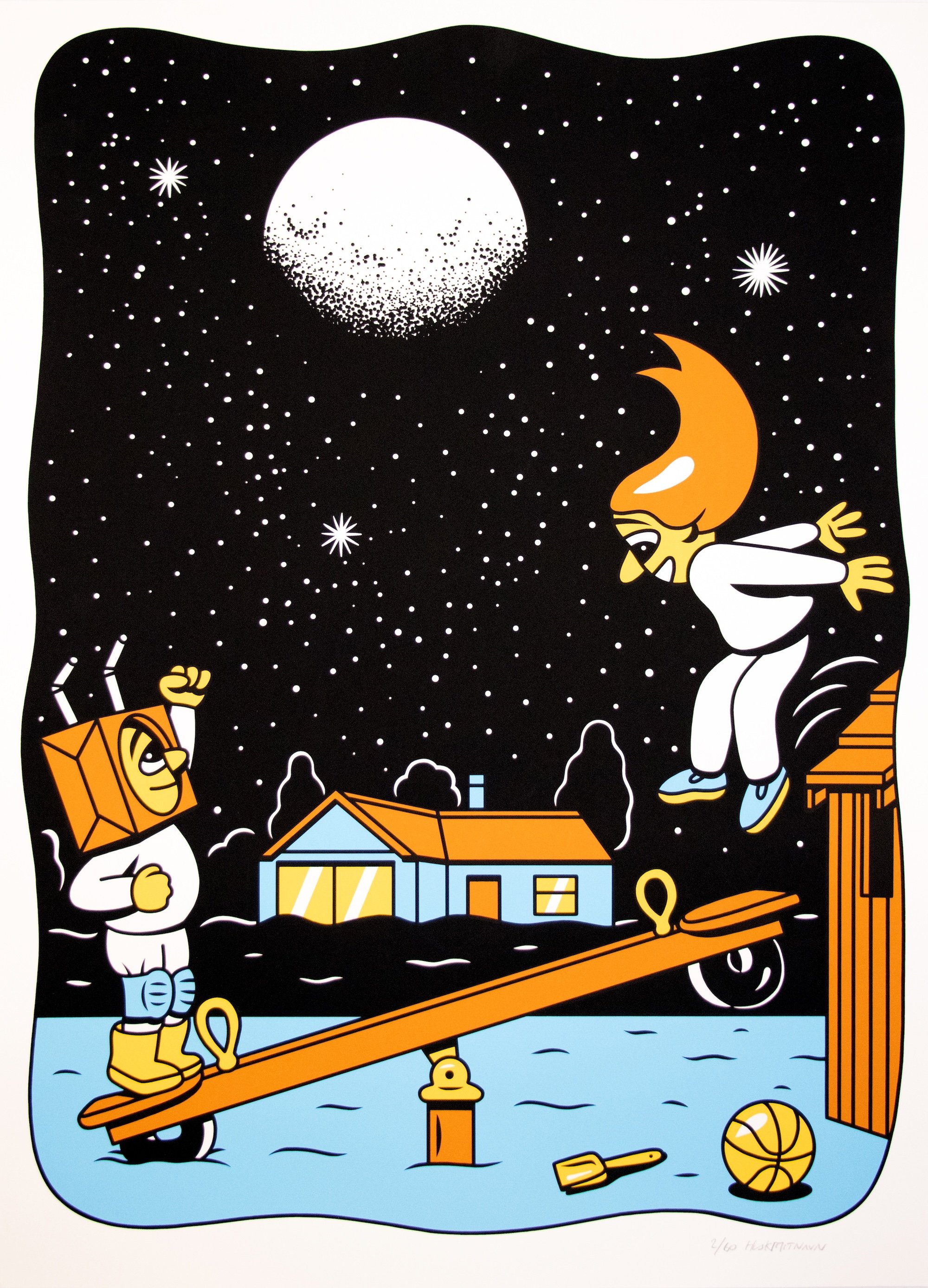 HuskMitNavn, Up and Away, silketryk, 50 x 70 cm, 2022. Foto: Kastrupgårdsamlingen.