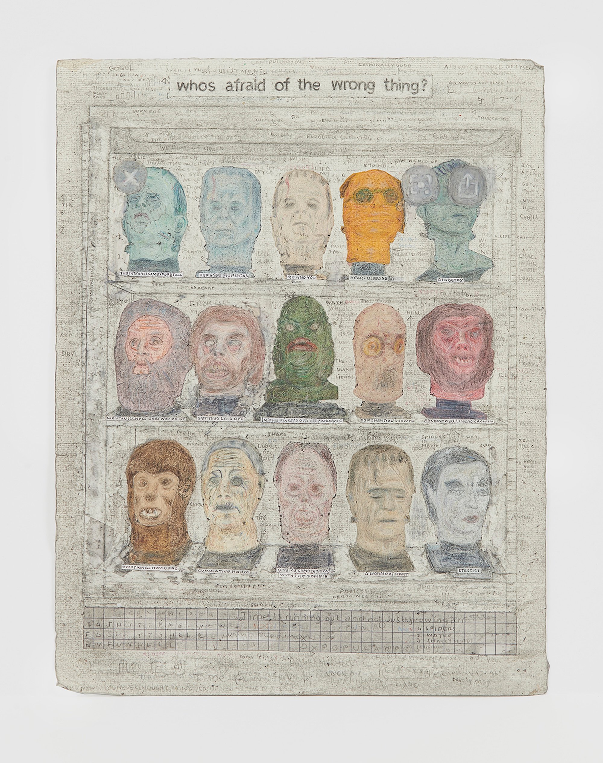 Simon Evans &amp; Sarah Lannan, who's afraid of the wrong thing?, 2025, Mixed media, 43,5 cm x 36,5 cm x 3,5 cm. Foto: Galleri Bo Bjerggaard.