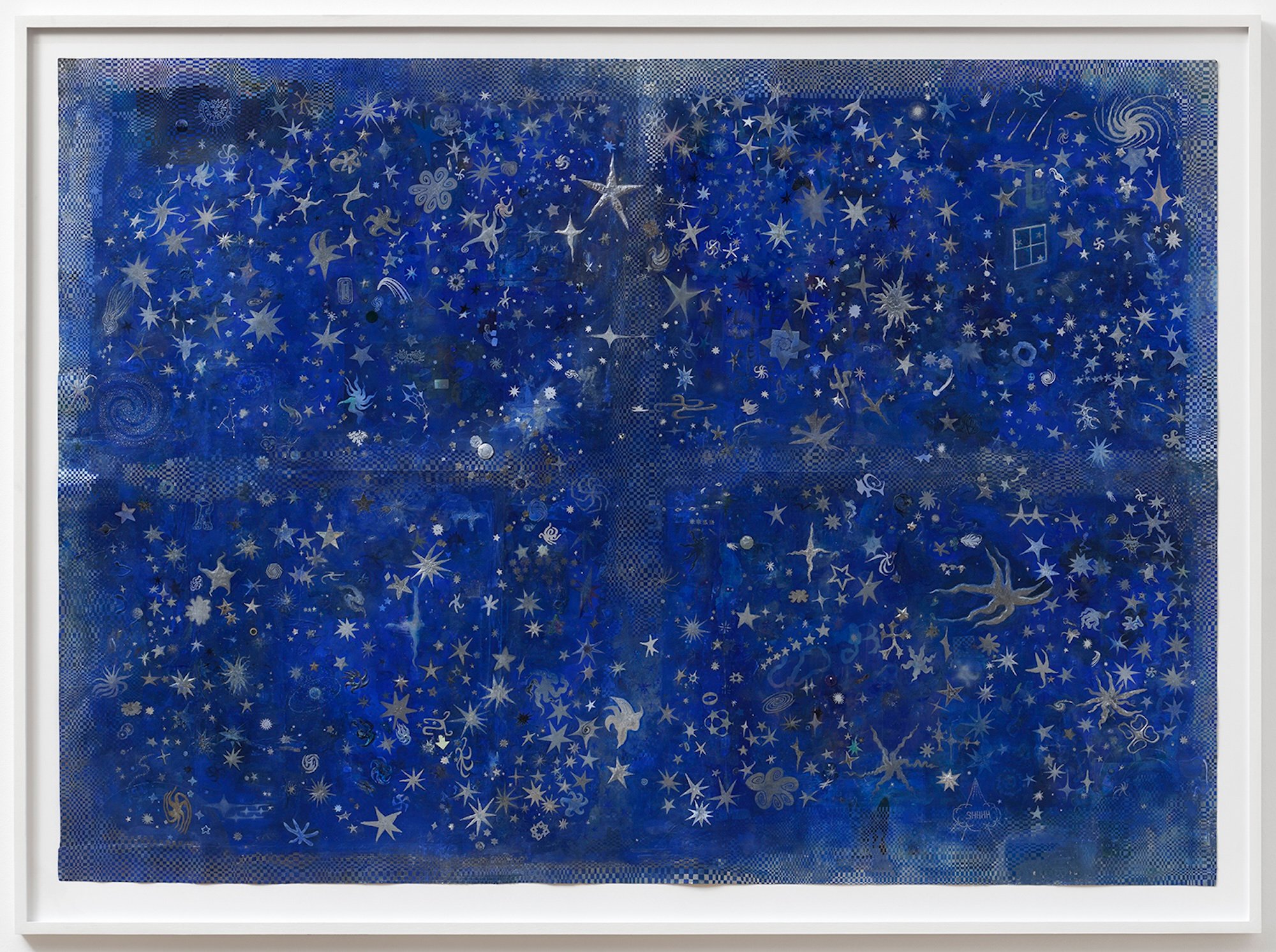 Simon Evans & Sarah Lannan, <i>Window For the Ceiling</i>, 2024, Mixed media, 151 cm x 205 cm x 4 cm. Foto: Galleri Bjerggaard.