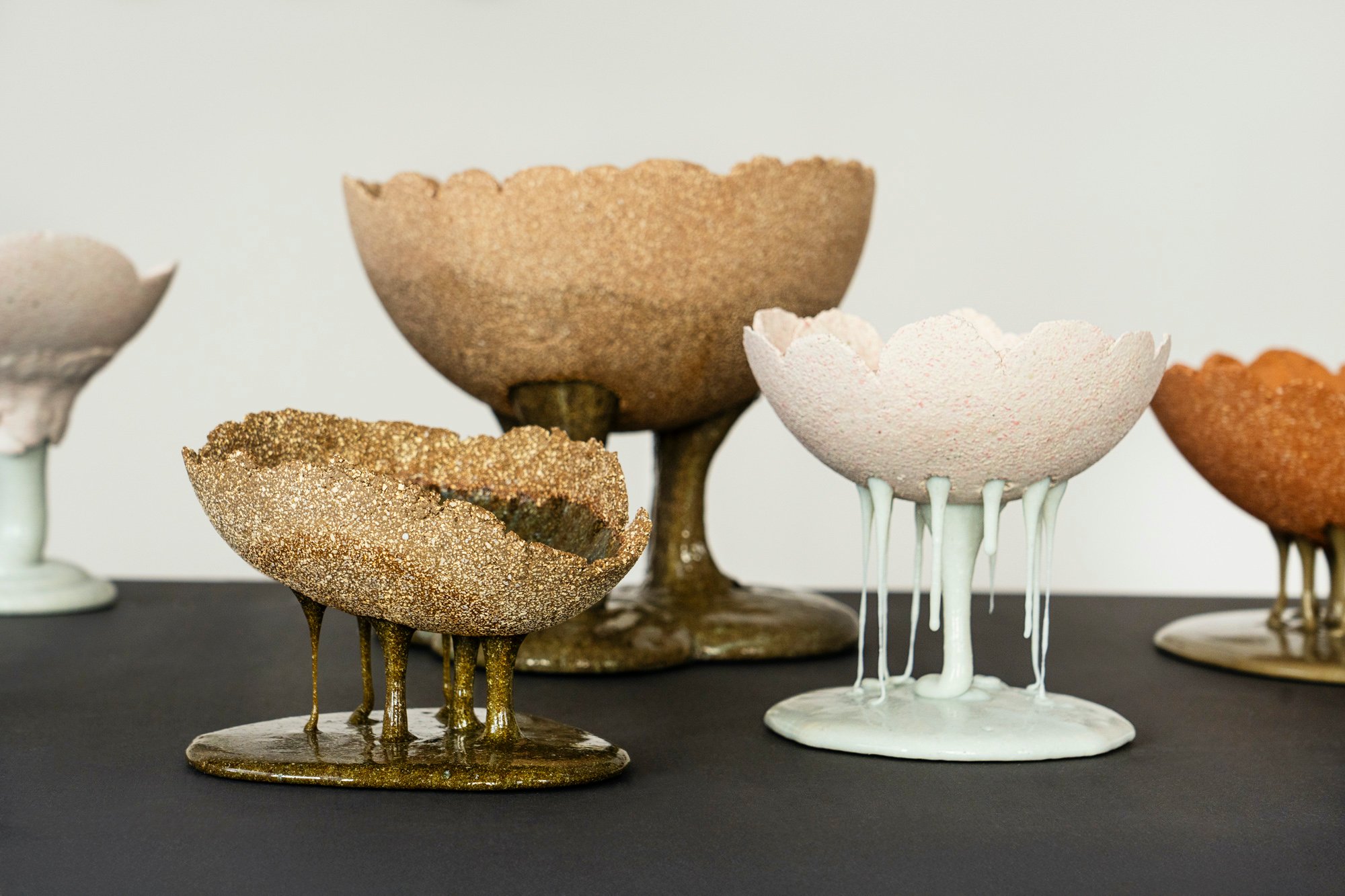 Christina Schou Christensen. Nectar I+II, Molten Granite I+II, Molten Waste, 2025. Foto: Christoffer Askman.