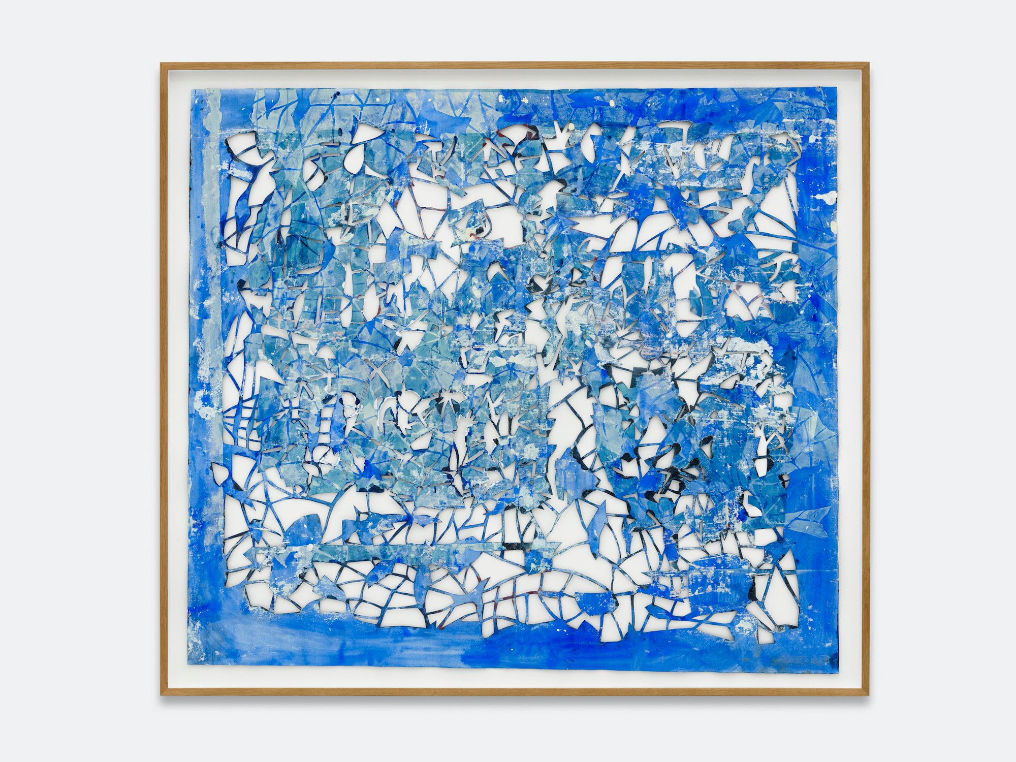 Mathias Malling Mortensen, <i>Untitled</i>, 2025, oil on paper-cut, waxed solid oak frame with UltraVue glass. Foto: Malle Madsen