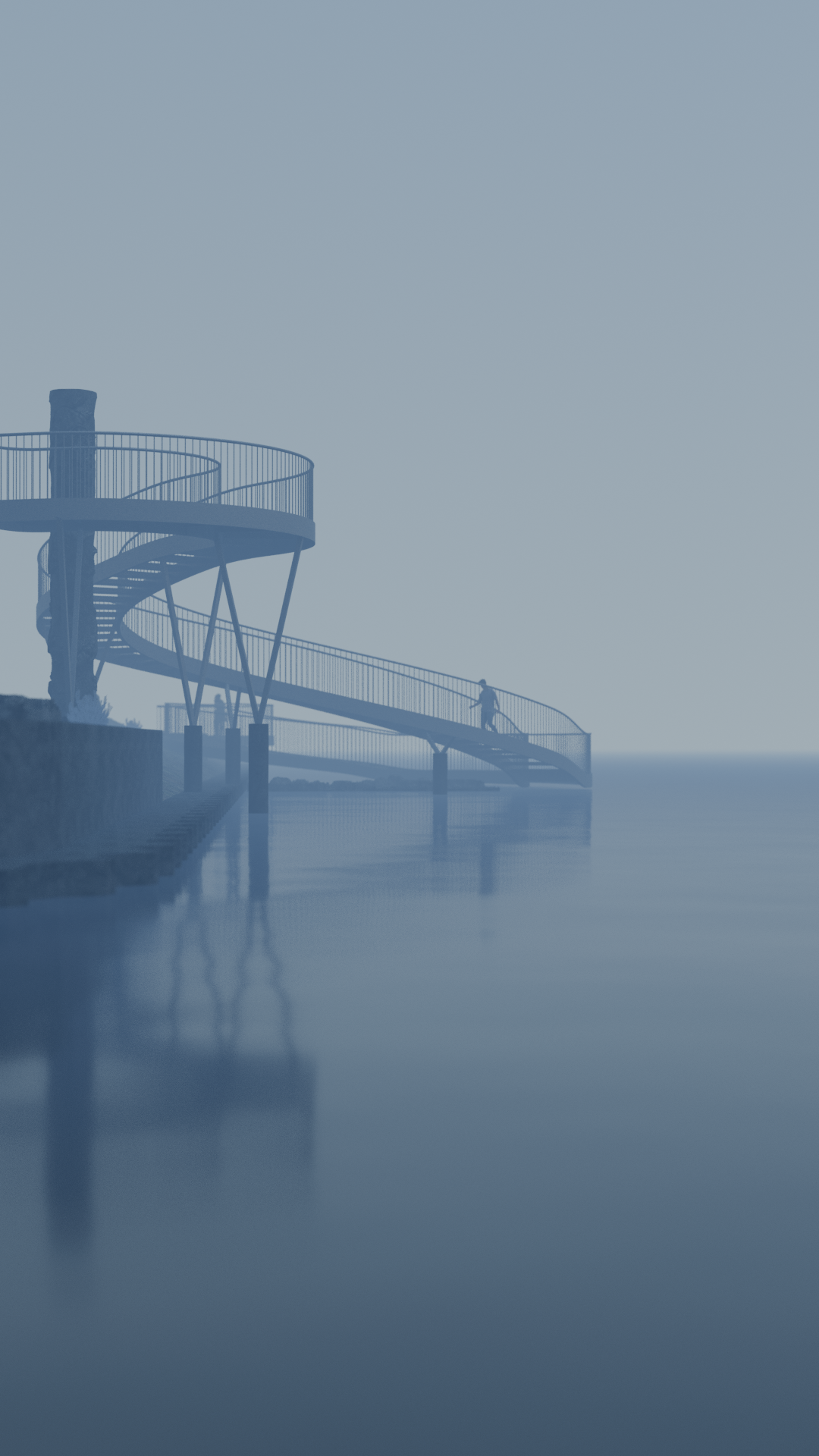 Vartegnet forholder sig til klimaet. F.eks vil dele af gangbroen være utilgængelige ved ekstremt højvande. Illustration: Tideland Studio, Rumgehør