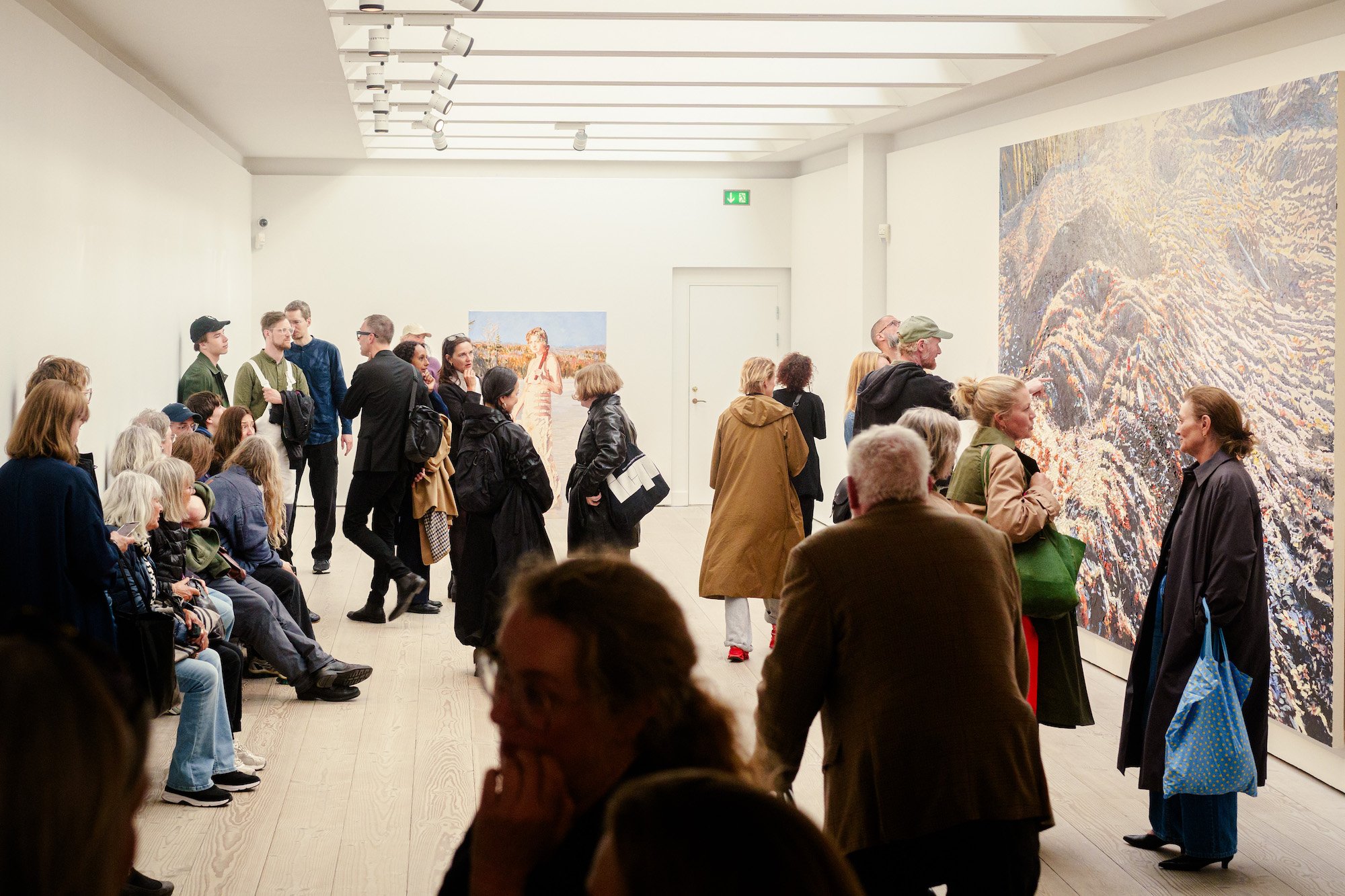 Åbning af sommerudstillingerne på Gammel Strand. Her ses gæsterne i Sara-Vide Ericsons udstilling. Foto: Emil Hougaard / Simon Skipper