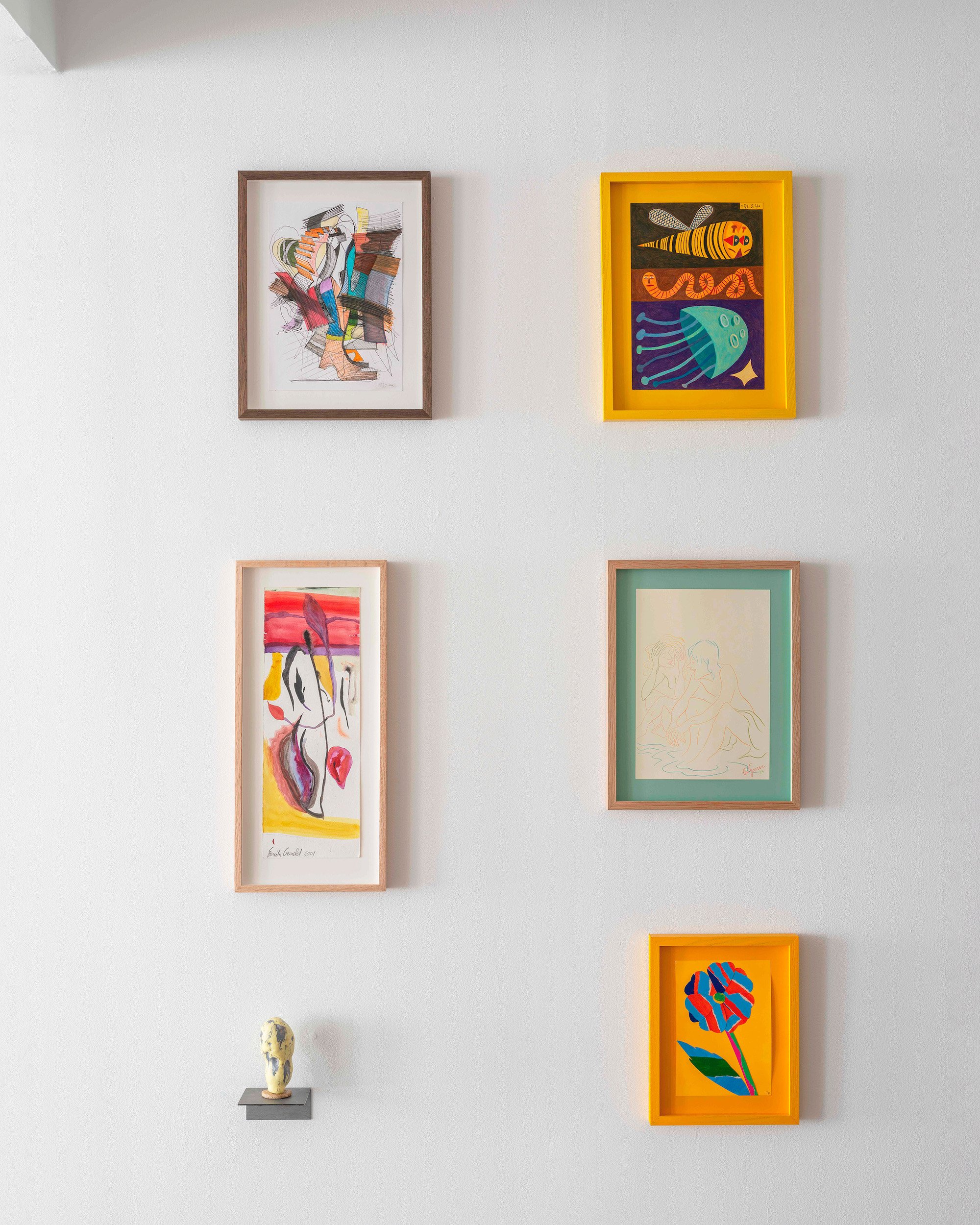 <i>På papir</i> udstillingsfoto. Lars Nørgård, Peter Larsen, Emily Gernild, Martin Bigum, Morten Løbner, John Booth. Foto: Andreas Bastiansen.