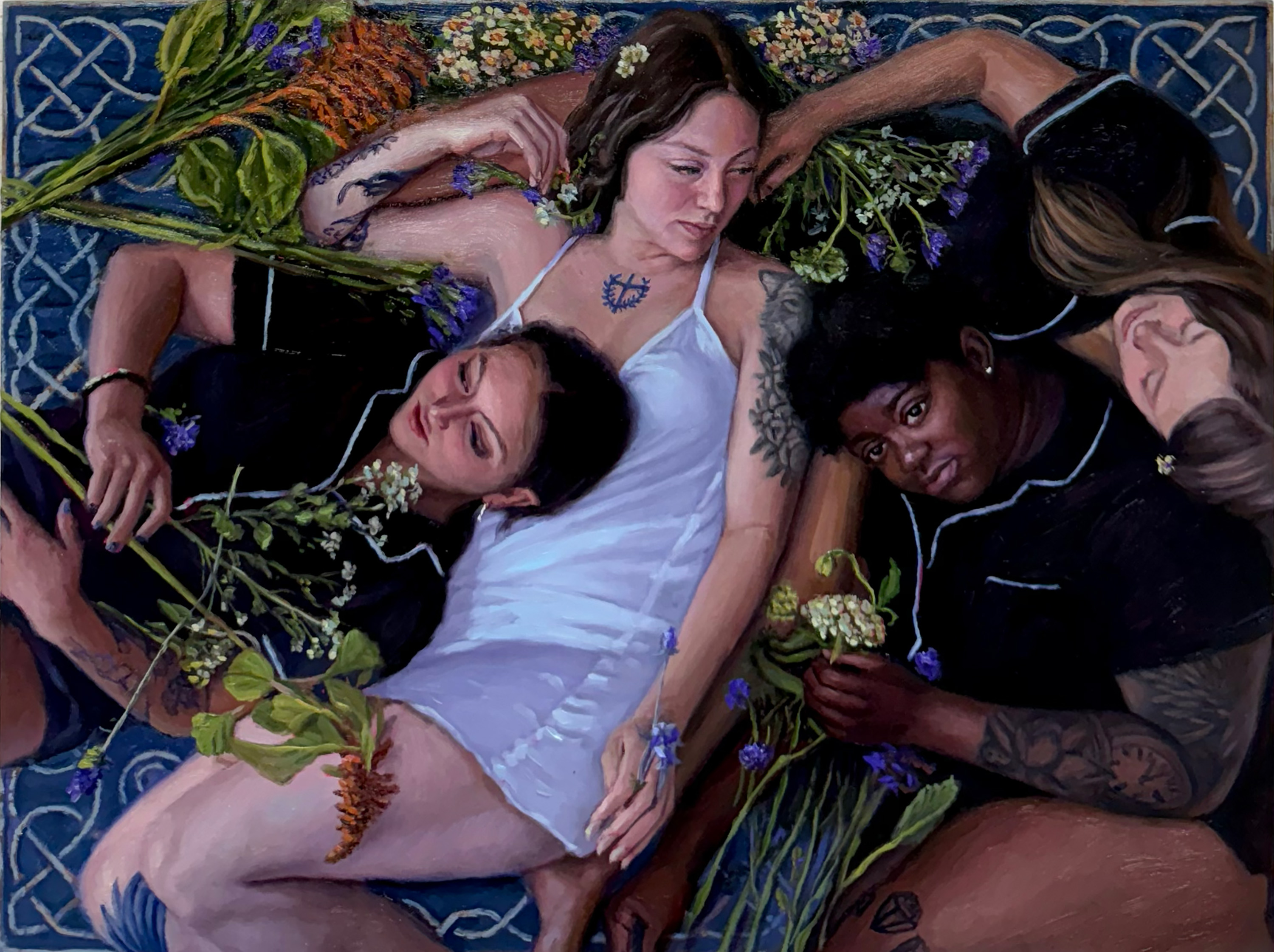 Michelle Doll, <i>Bride with her Bridesmaids</i>, 2025. Oil on panel. 12 x 16 in (framed).