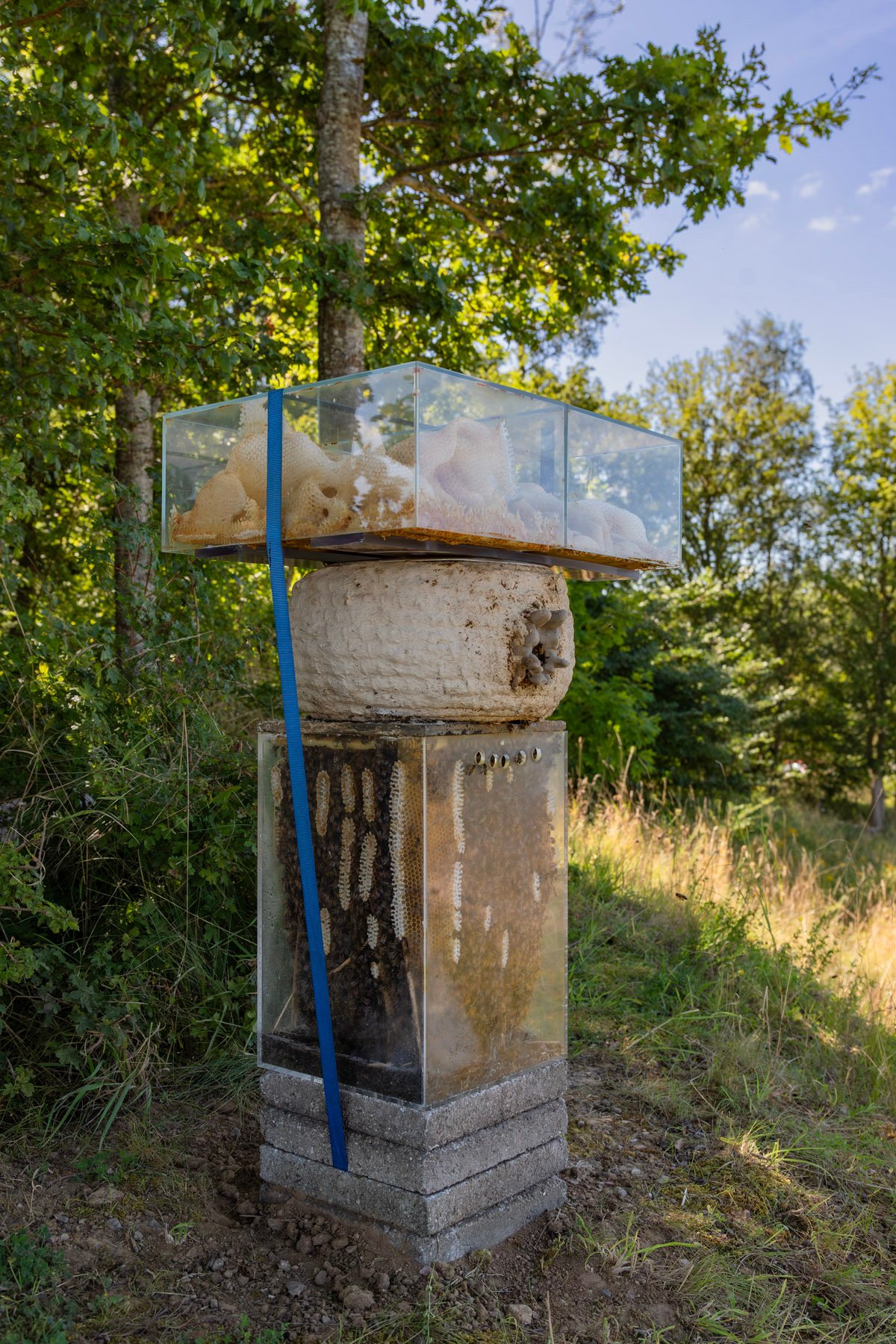 MORTEN PLESNER, ABSORBERET LANDSKAB. Halm, bivoks, bier og glas, ler og hestemøg.