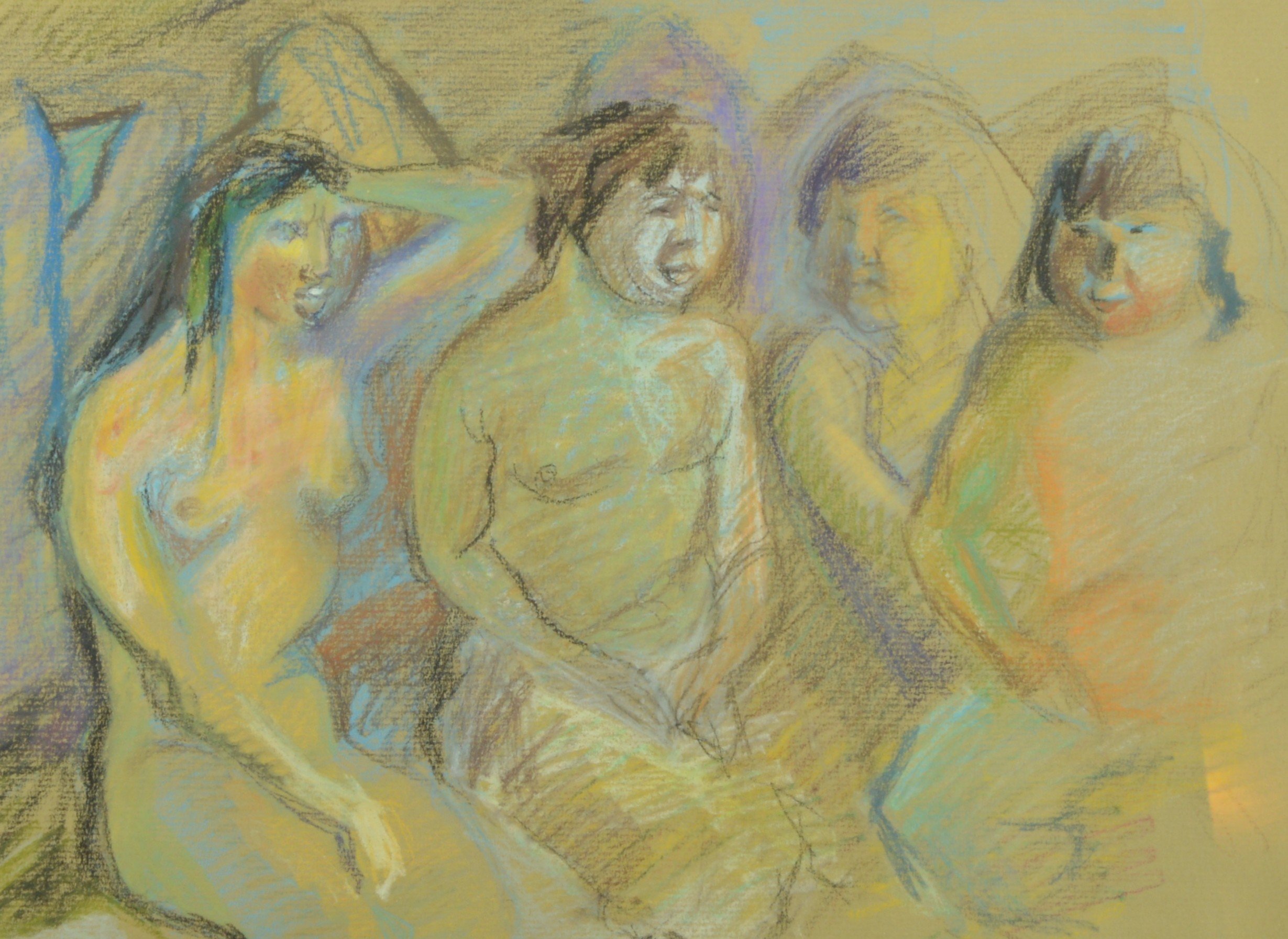 Hans Lynge, Motiv fra sagnet om solen og månen, 1971. Pastel på tonet papir. Foto: Ruben Blædel