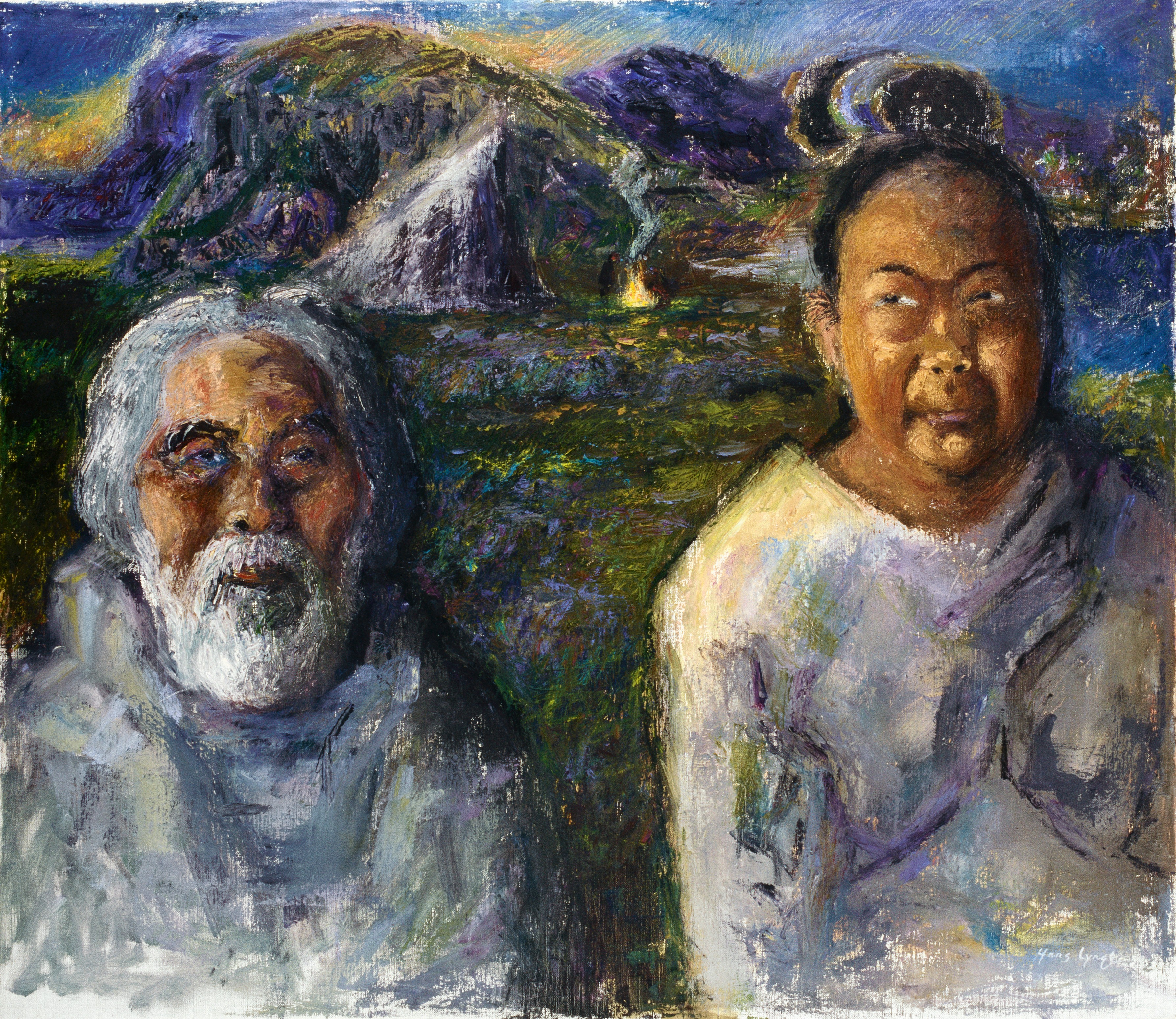 Hans Lynge, Østgrønlændere, 1969. Olie på lærred. Foto: Ruben Blædel