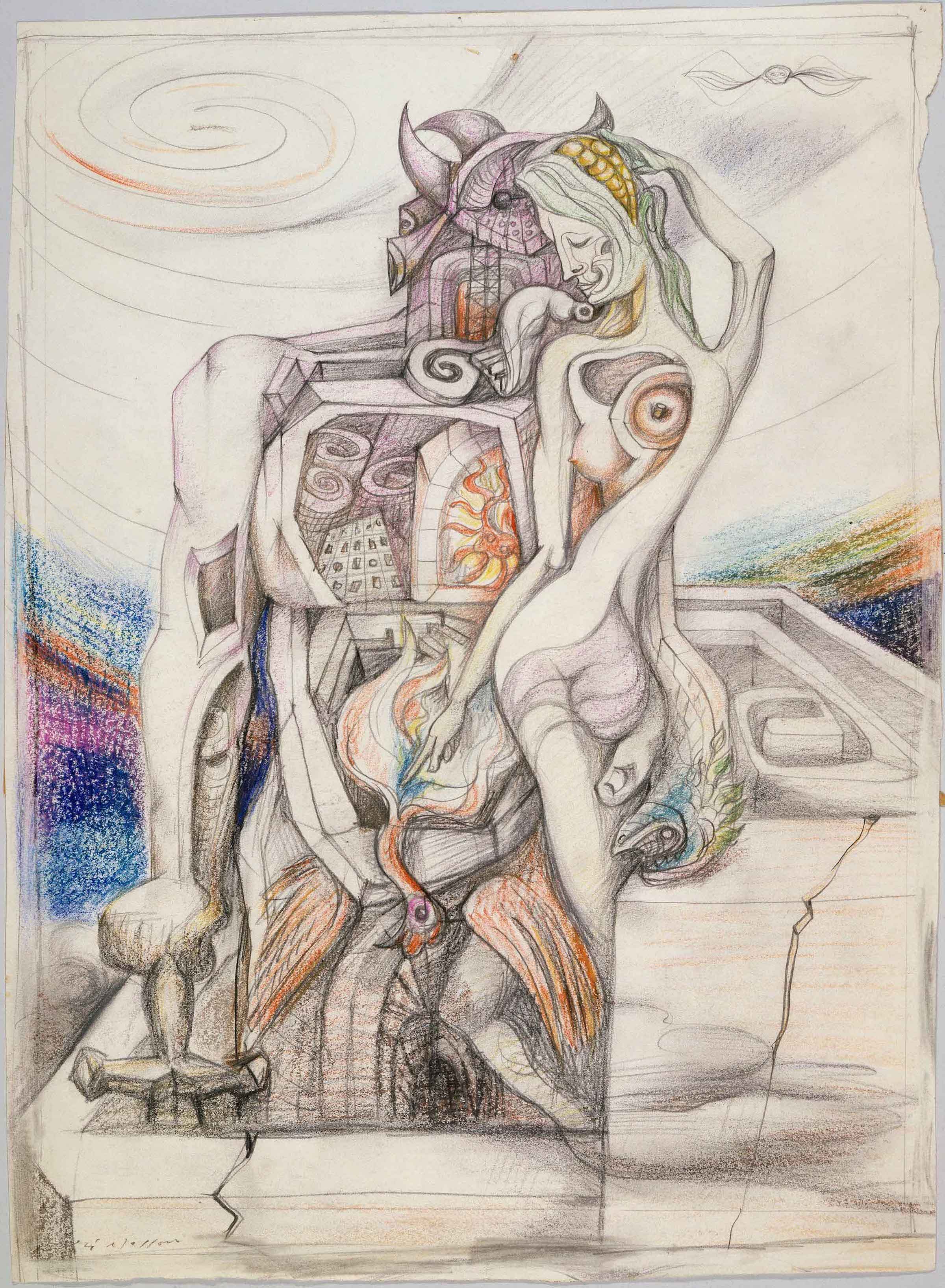 André Masson, Labyrintens hemmelighed, (1935). Centre Pompidou, Paris, Musée National d’Art Moderne / Centre de Création Industrielle © Centre Pompidou, MNAM-CCI, Dist. GrandPalaisRmn - © image Centre Pompidou, MNAM-CCI. © André Masson / VISDA.