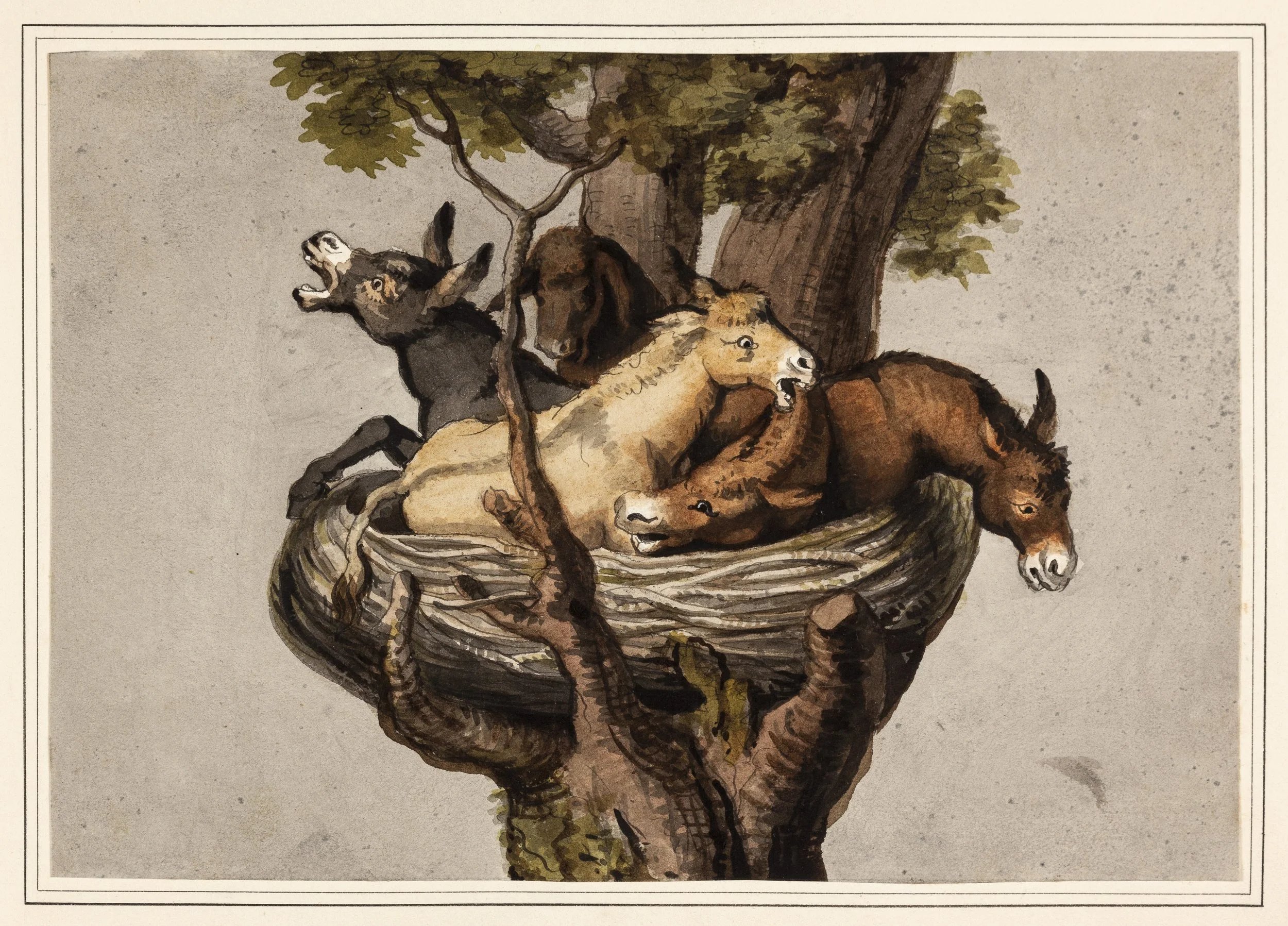 J.H.W. Tischbein (1751-1829) <i>De fire temperamenter repræsenteret i form af æsler</i>, 1825. Foto: Frederiksbergmuseerne/Bakkehuset.