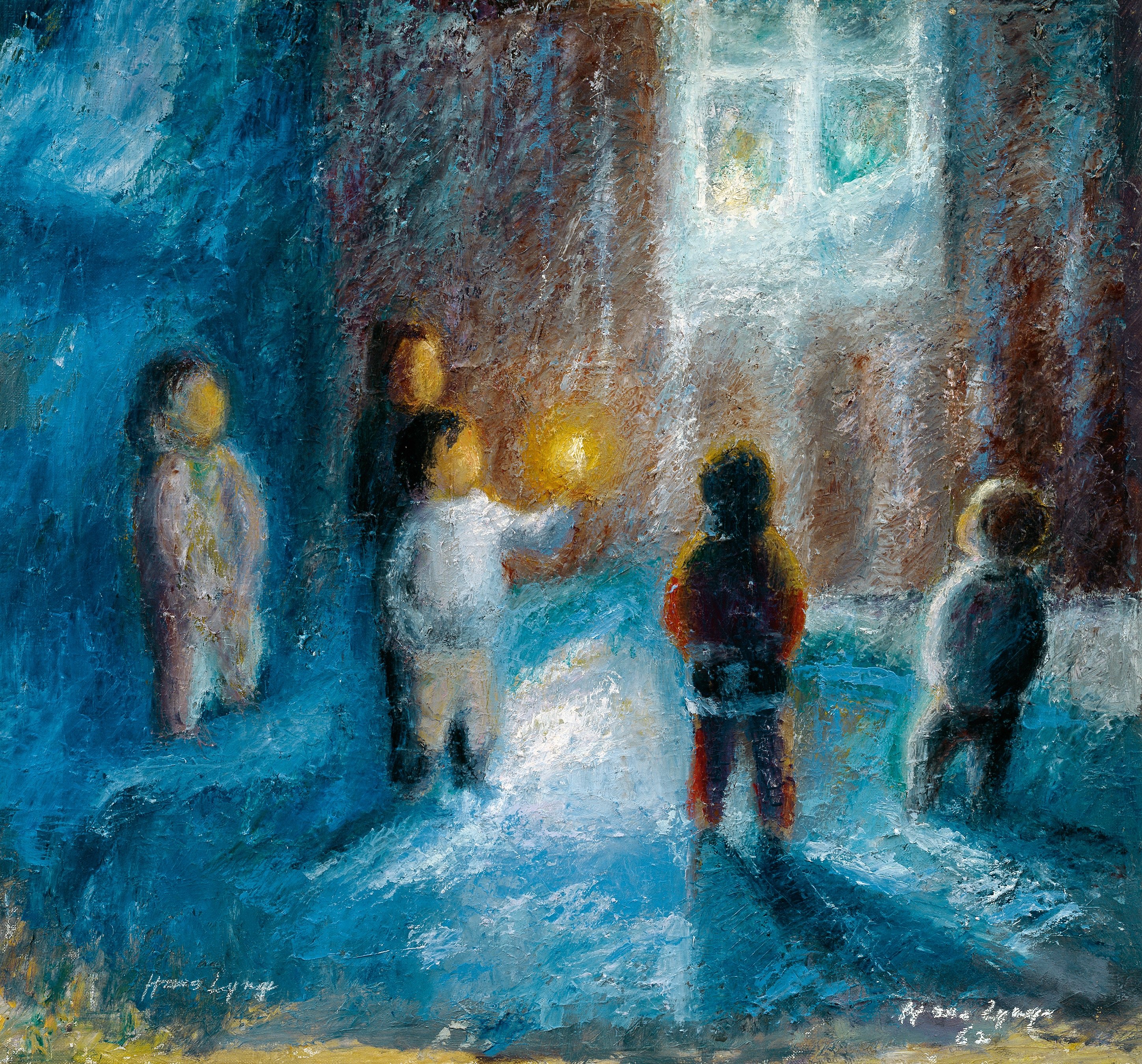 Hans Lynge, Børn synger julen ind, 1962. Olie på lærred. Foto: Ruben Blædel